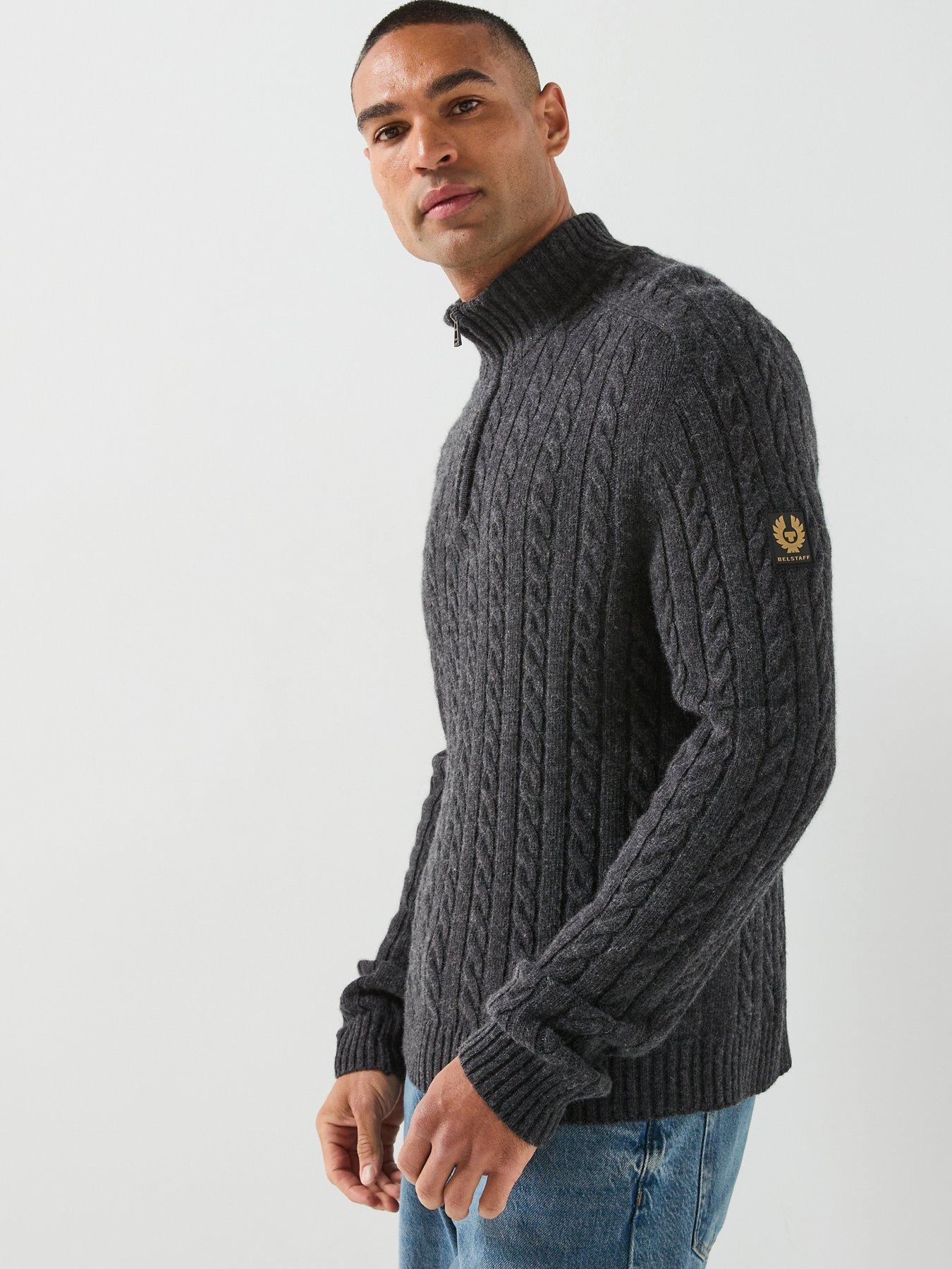Belstaff Wesport Cable Quarter Zip Knitted Jumper - Dark Grey