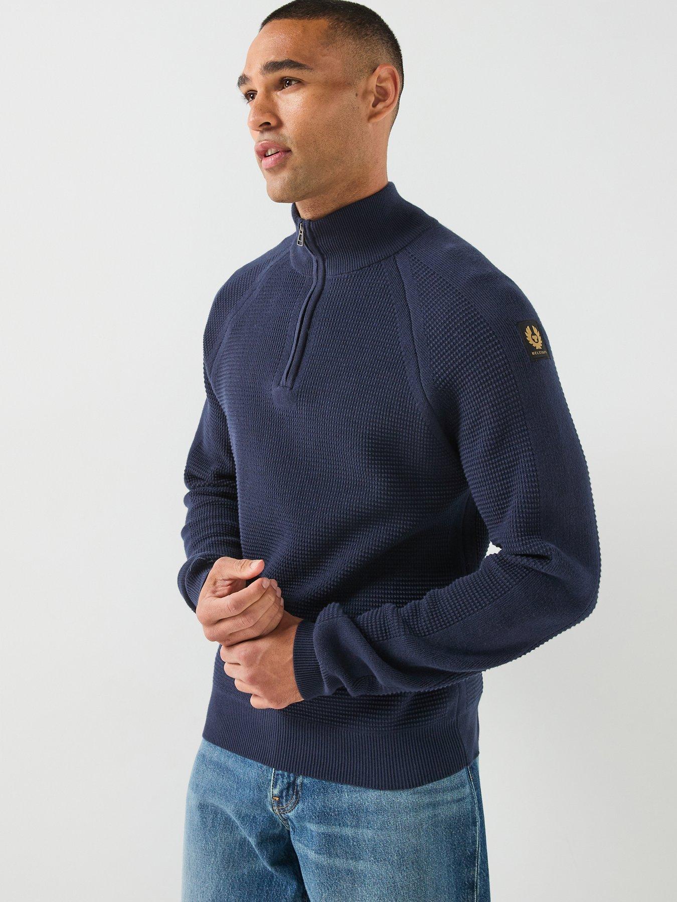 Belstaff Aspect Quarter Zip Jumper, Navy, Size Xl, Men