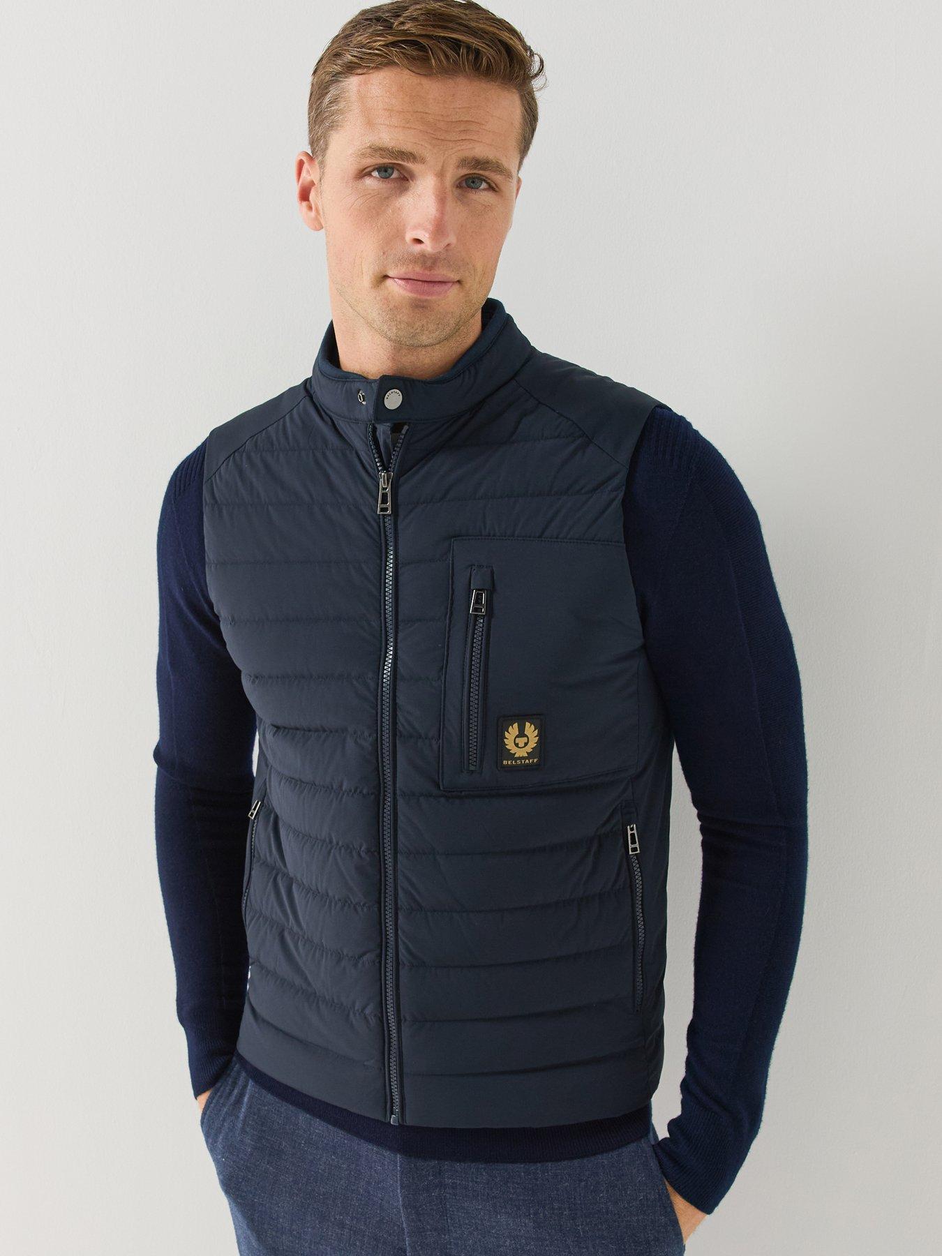 Belstaff Mens Padded Stretch Gilet, Navy, Size M, Men