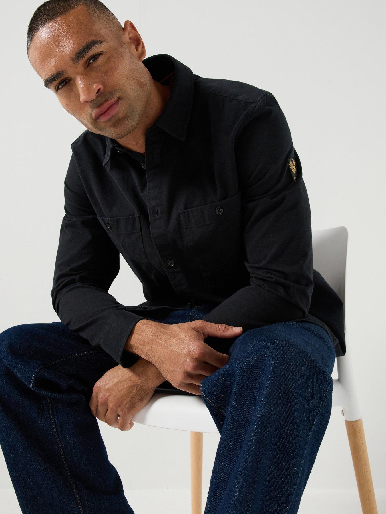 Belstaff Outpost Cotton Herringbone Overshirt, Black, Size M, Men