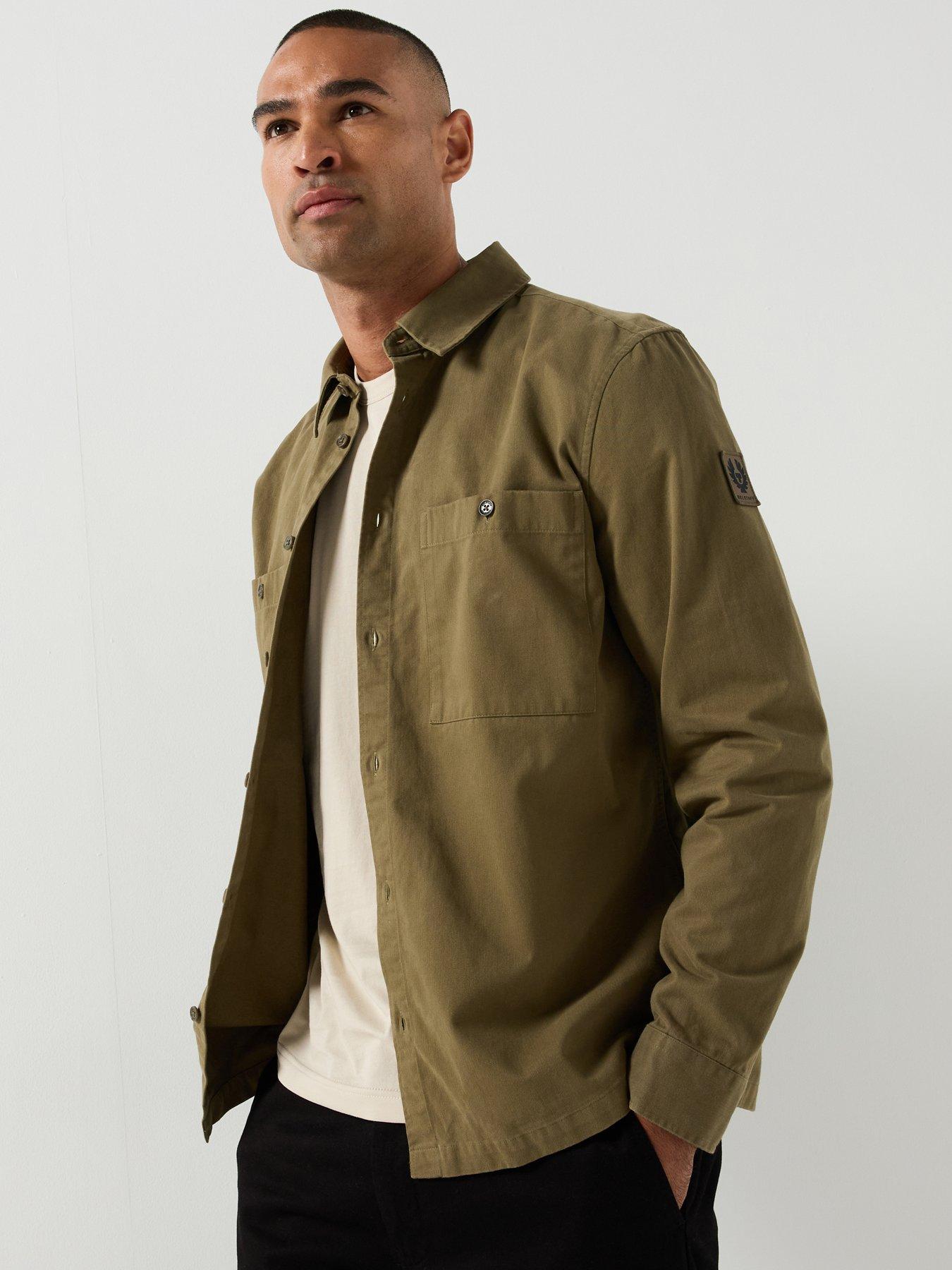 Belstaff Men's Green Outpost Herringbone Shirt In Khaki Cotton, Size L - Image 3