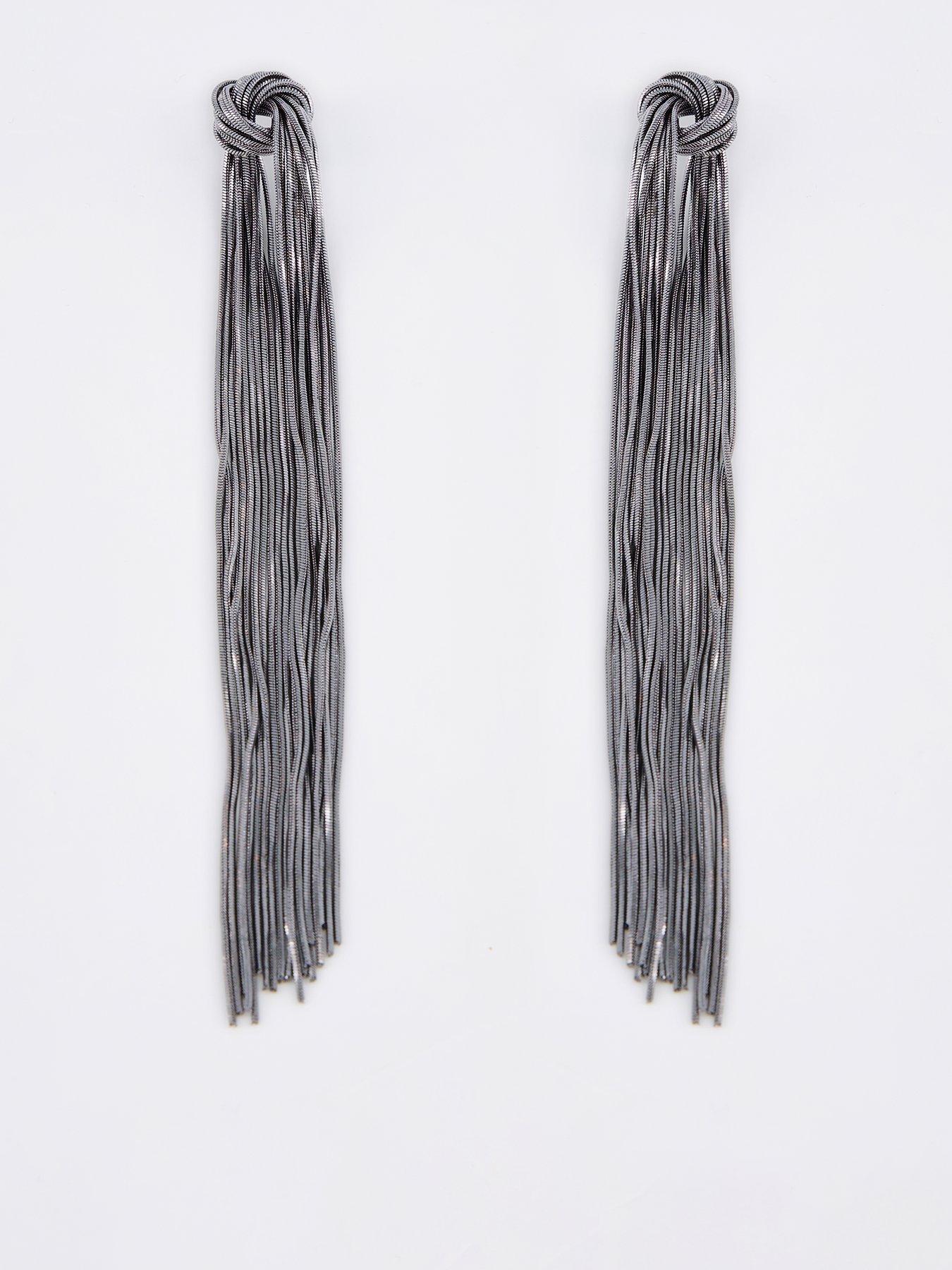 The Very Collection Gunmetal Knot Tassle Stud Earrings