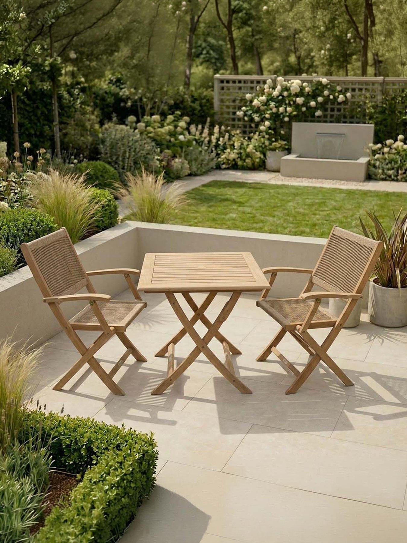 Image 1 of 4 of Royalcraft London Square Folding Bistro Set With 2 London Rope Folding Armchairs - Stripe