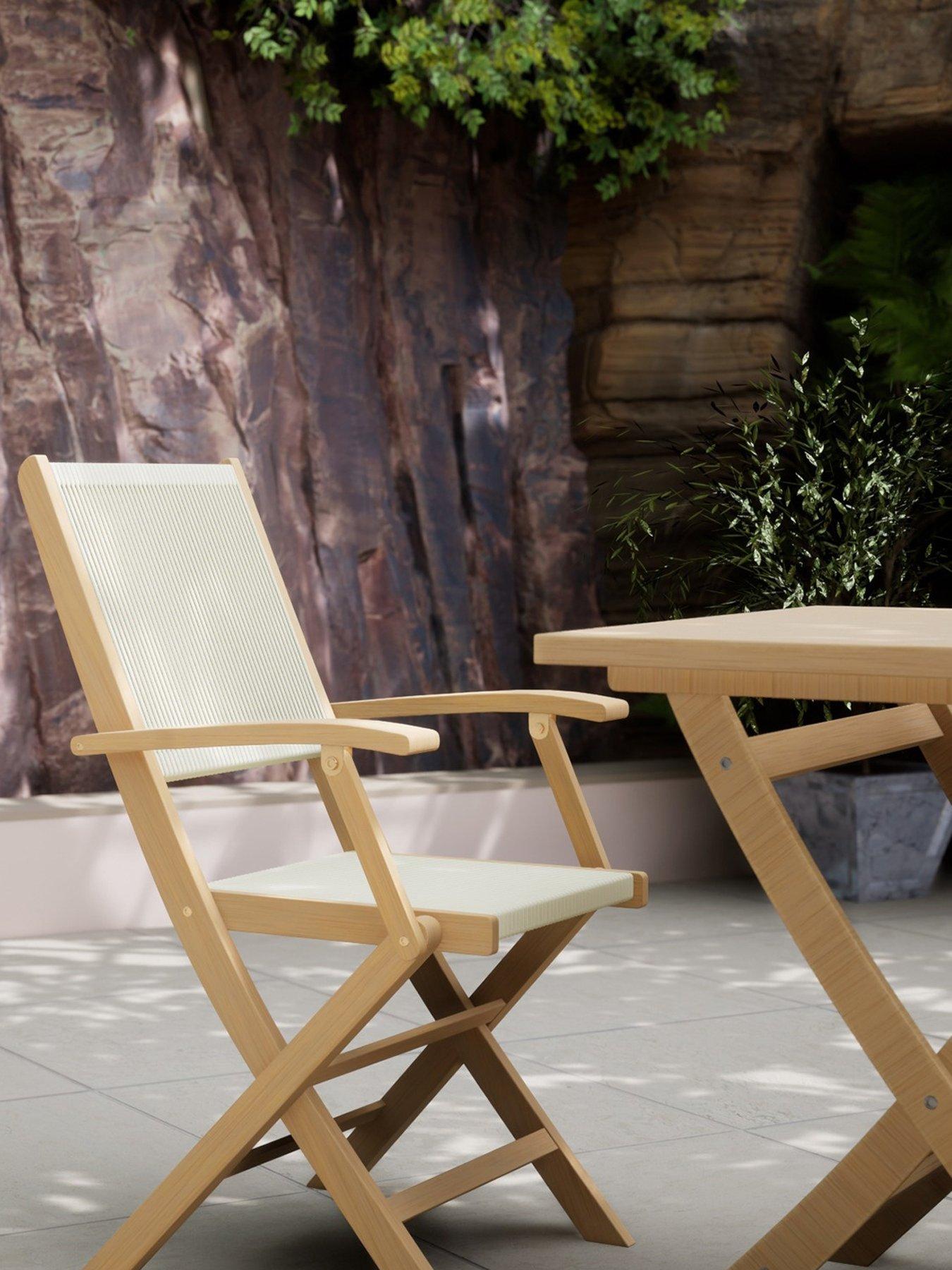Image 3 of 4 of Royalcraft London Square Folding Bistro Set With 2 London Rope Folding Armchairs - Stripe