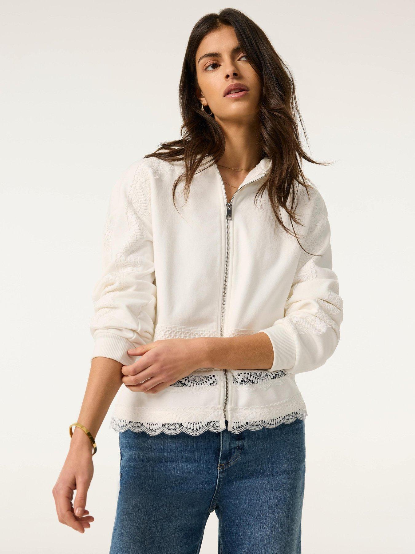 Mint Velvet Ivory Lace Detail Hoodie