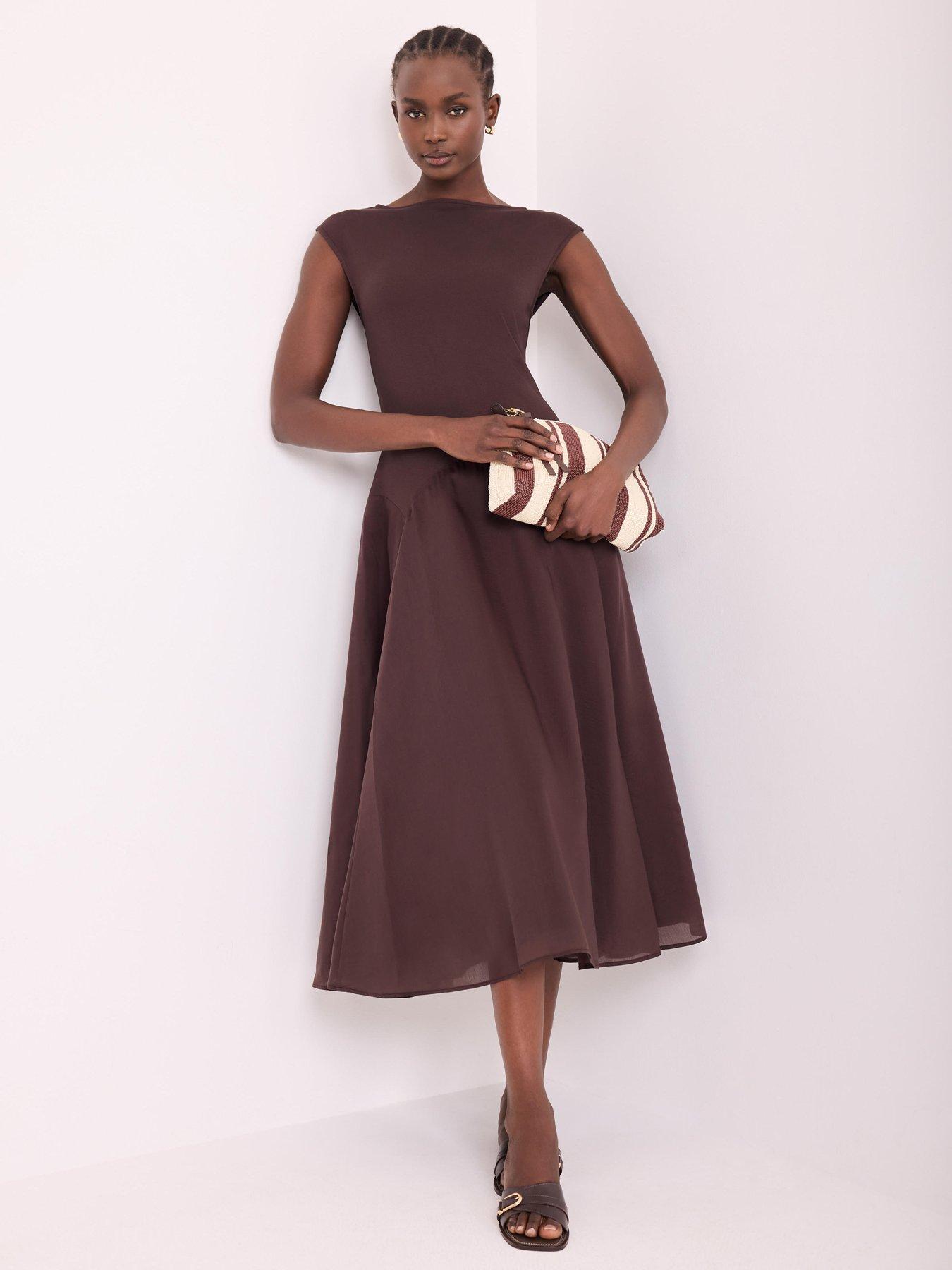 Mint Velvet Flounce Woven Maxi Dress - Brown