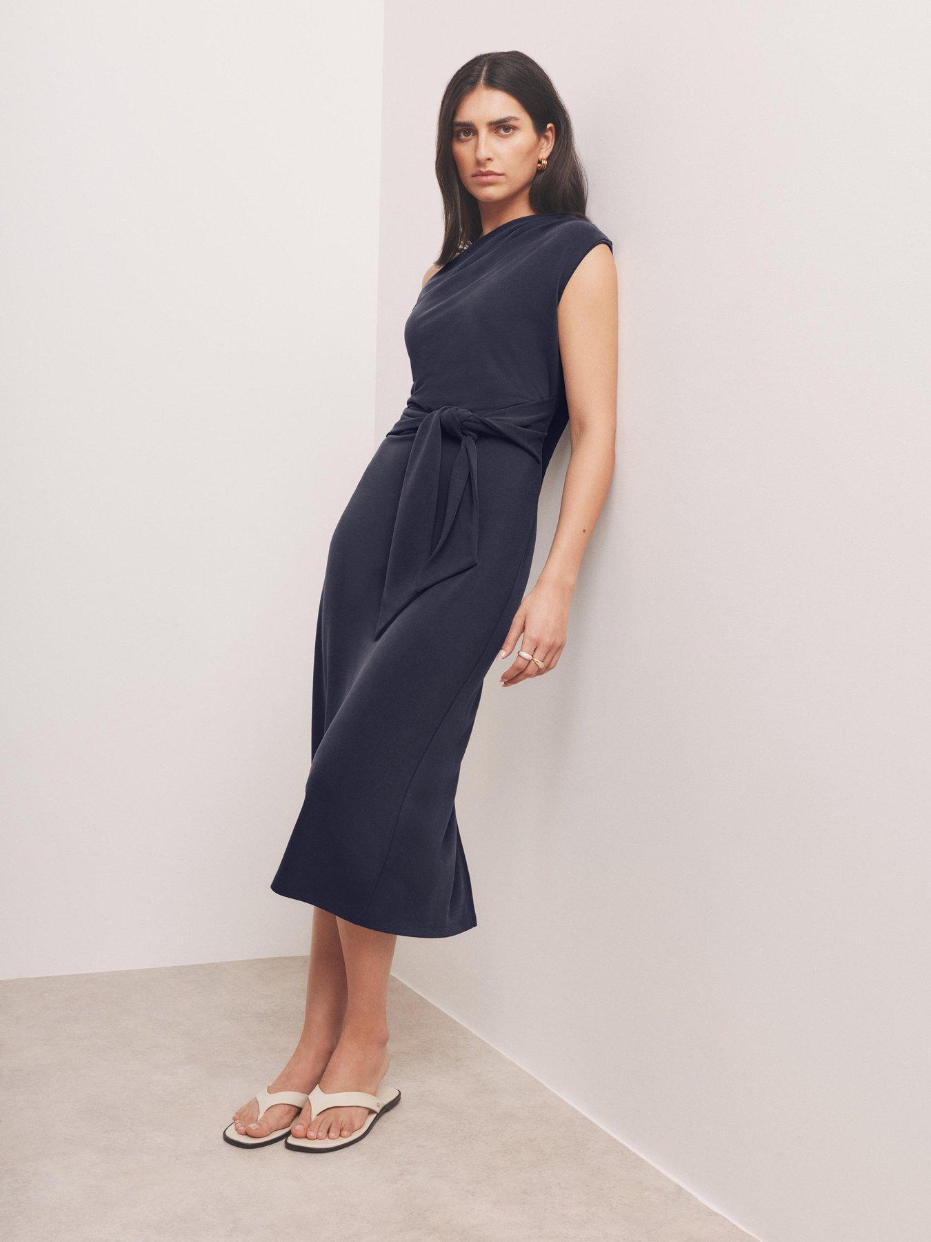 Mint Velvet Navy Cupro Tie Midi Dress, Blue, Size Xl, Women