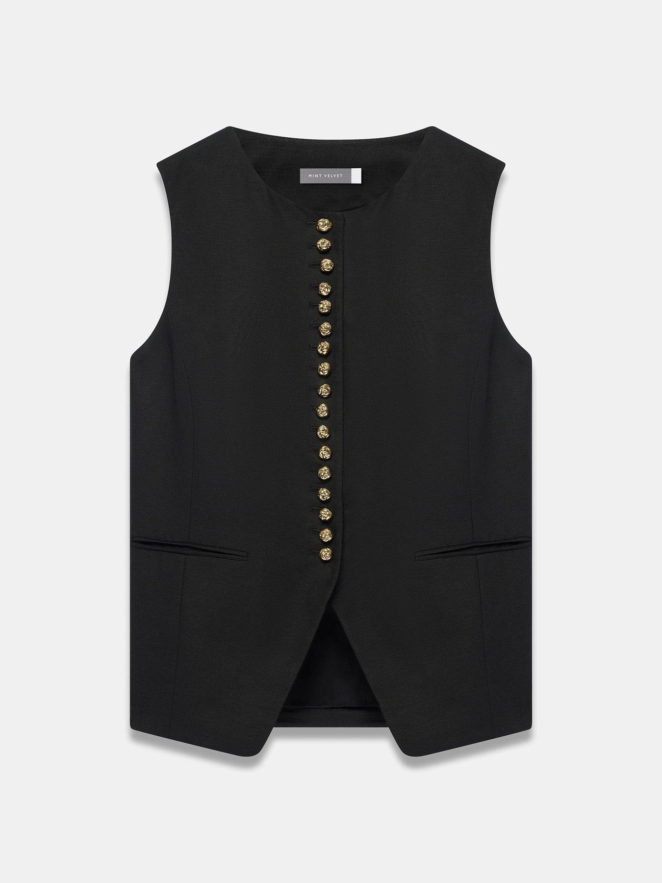 Image 5 of 6 of Mint Velvet Button Linen Waistcoat - Black