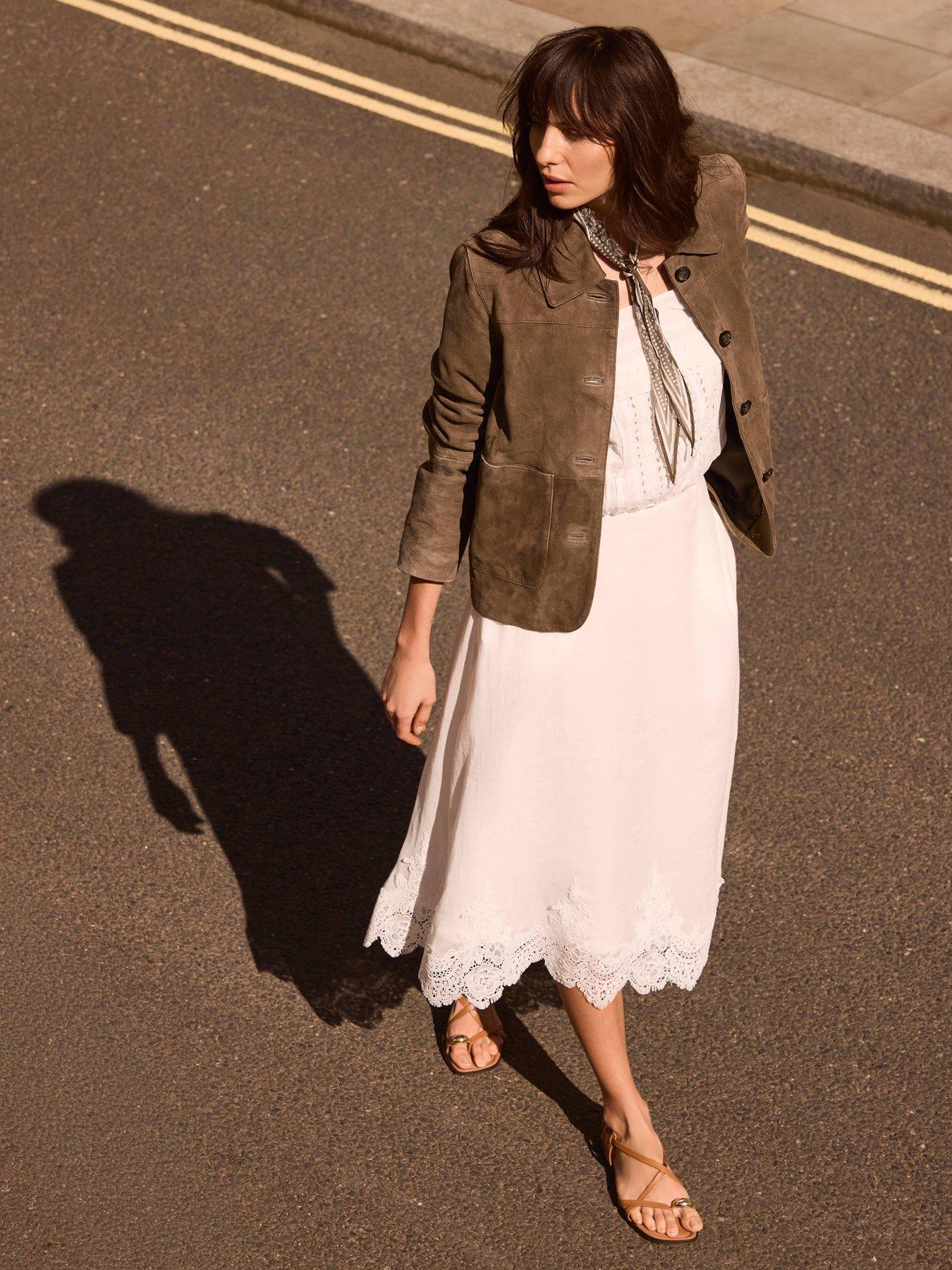 Image 3 of 6 of Mint Velvet Ivory Lace Trim Skirt - White