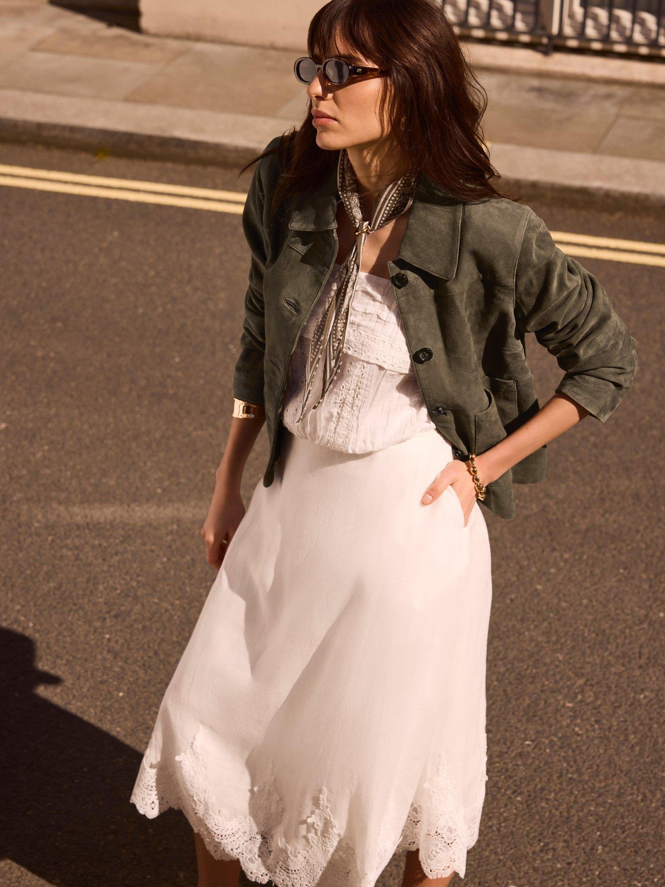 Image 4 of 6 of Mint Velvet Ivory Lace Trim Skirt - White