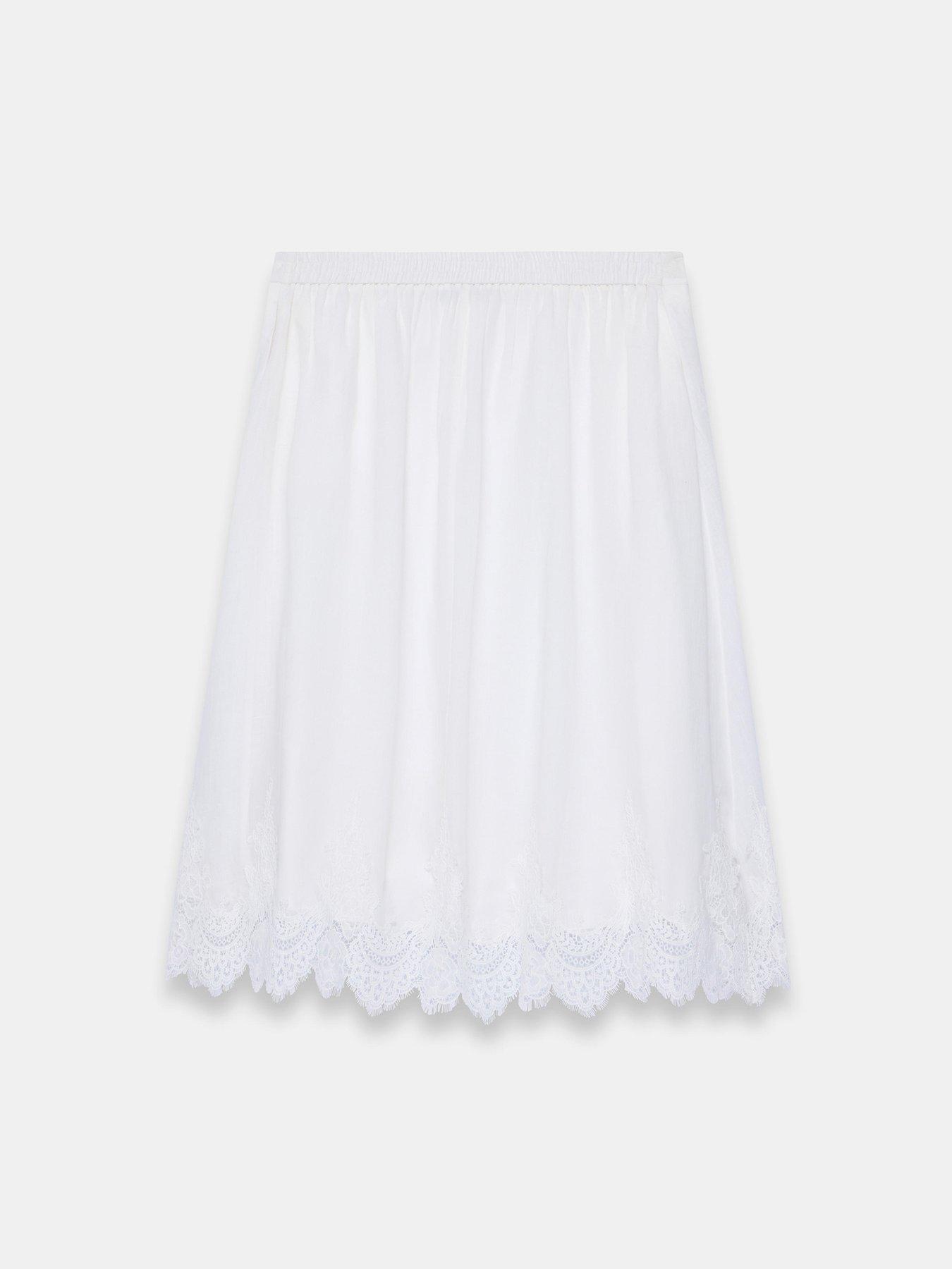 Image 6 of 6 of Mint Velvet Ivory Lace Trim Skirt - White