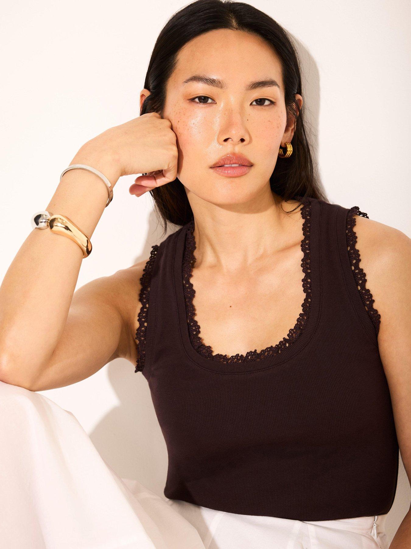 Mint Velvet Brown Crochet Trim Vest