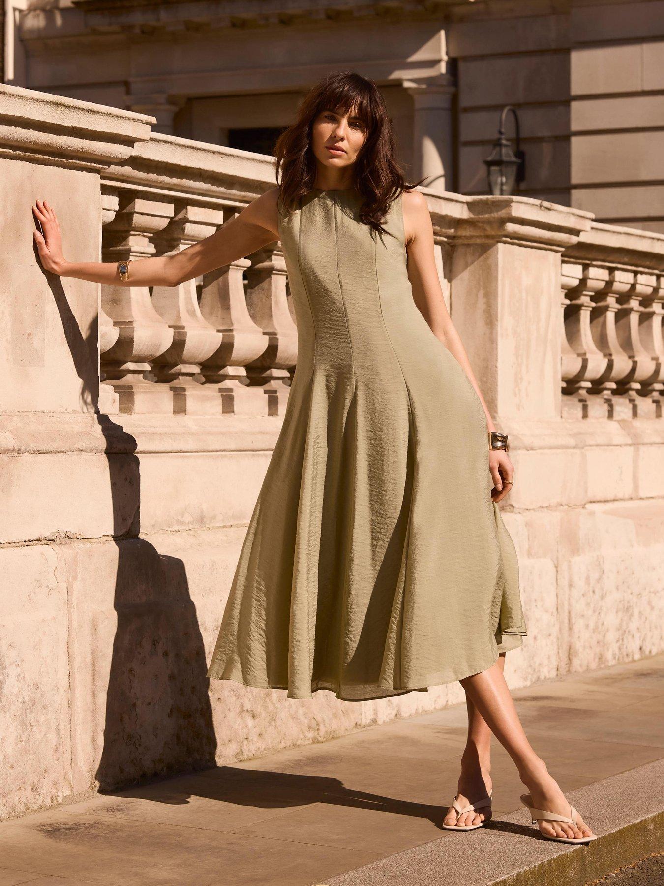 khaki maxi dress uk Plunge Neck Draped Front Open Back Maxi Dress In Khaki | EGO EU