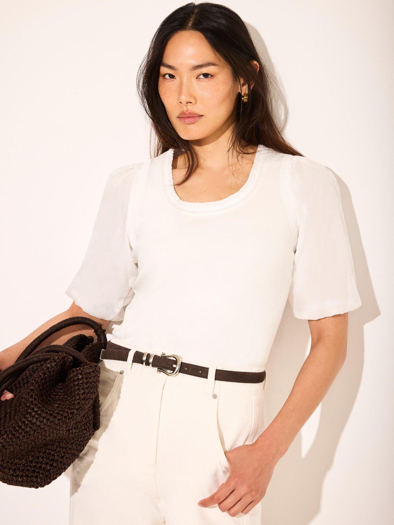 Mint Velvet Ivory Trim Woven Mix Top