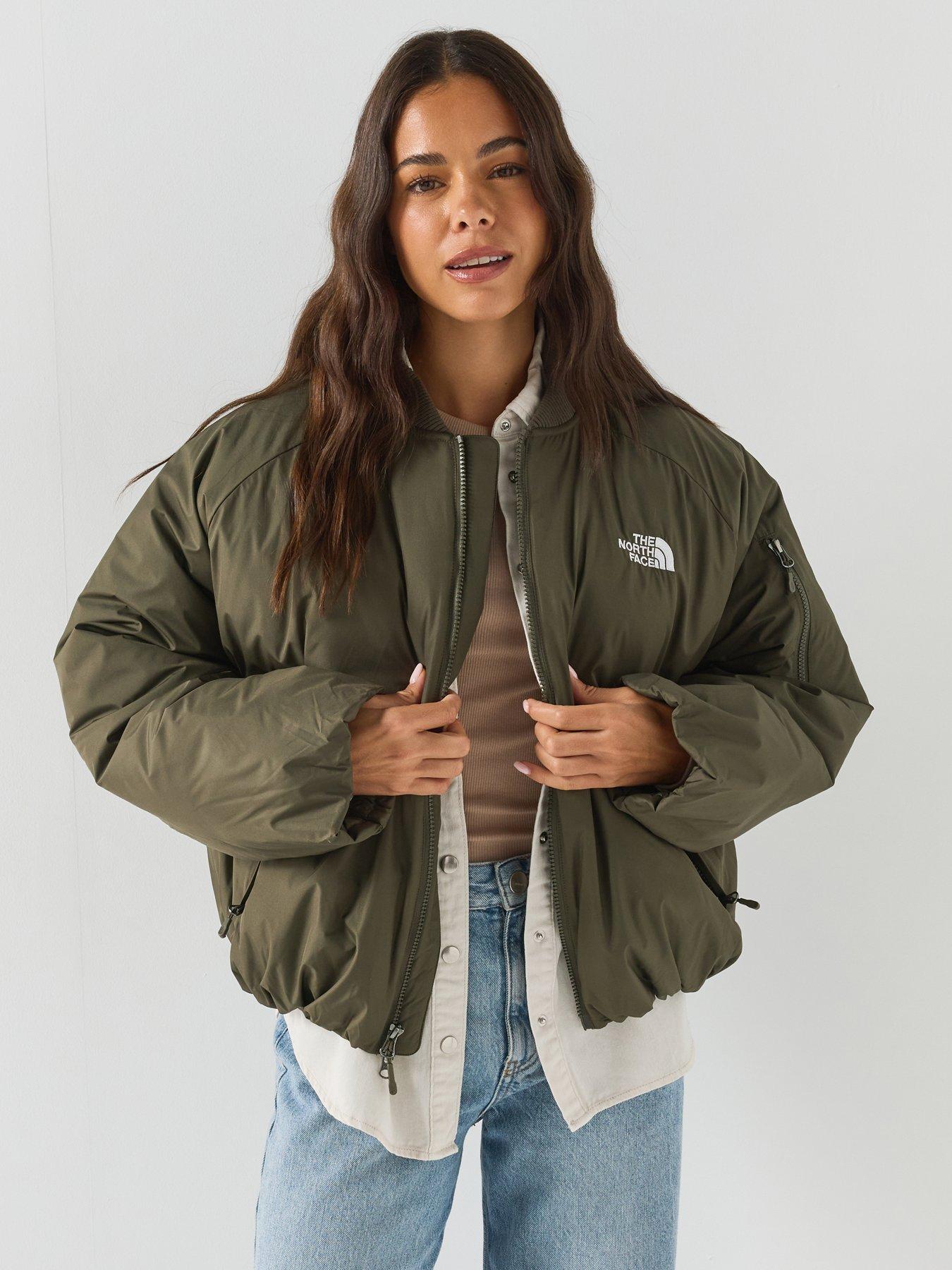 Image 1 of 6 of The North Face Womens Bomber Silhouette Full-Zip Sleeve Pocket Bomber Jacket - Green