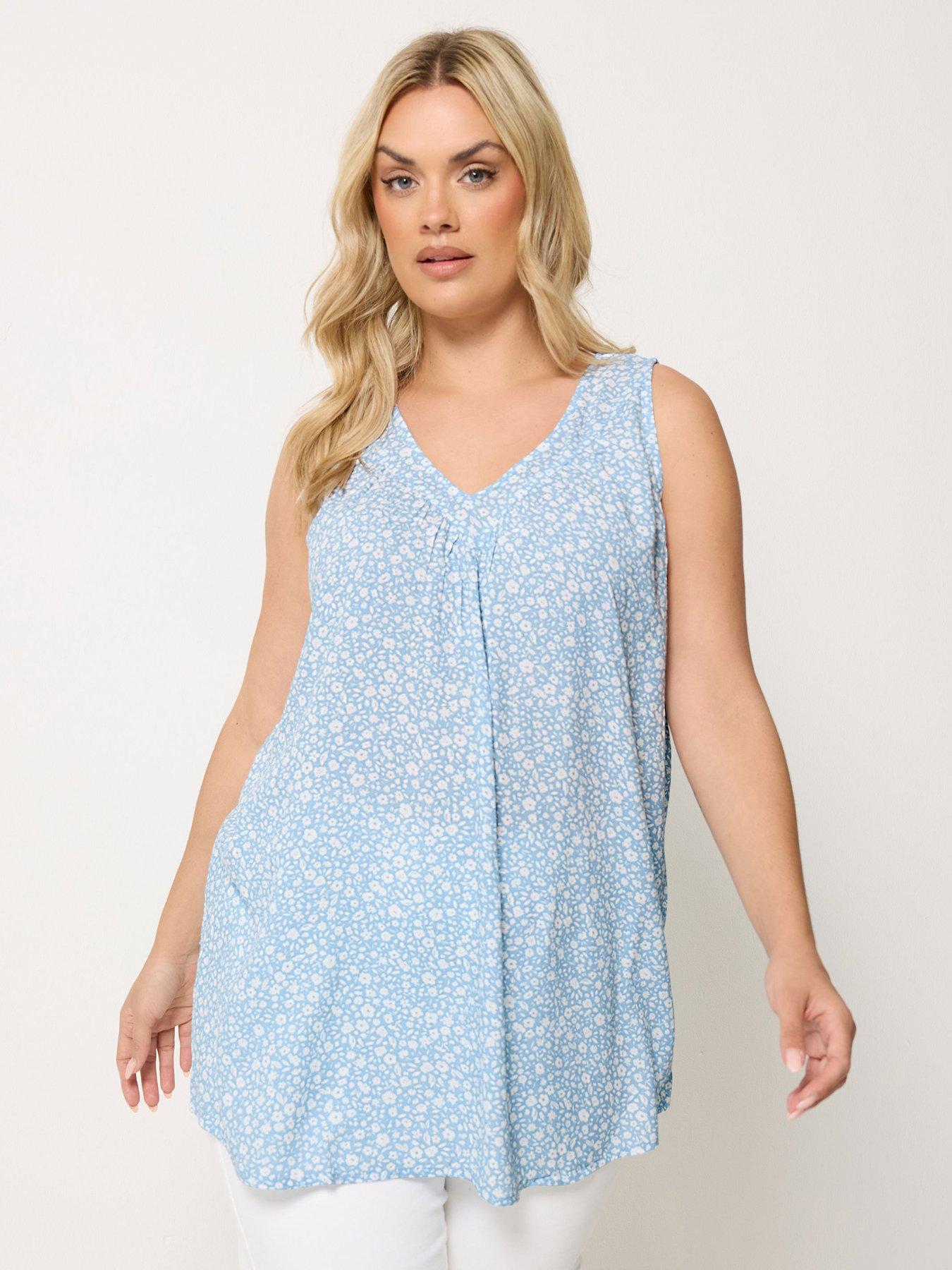 Image 1 of 4 of Yours Curve Ditsy Floral Cami Vest Top - Blue