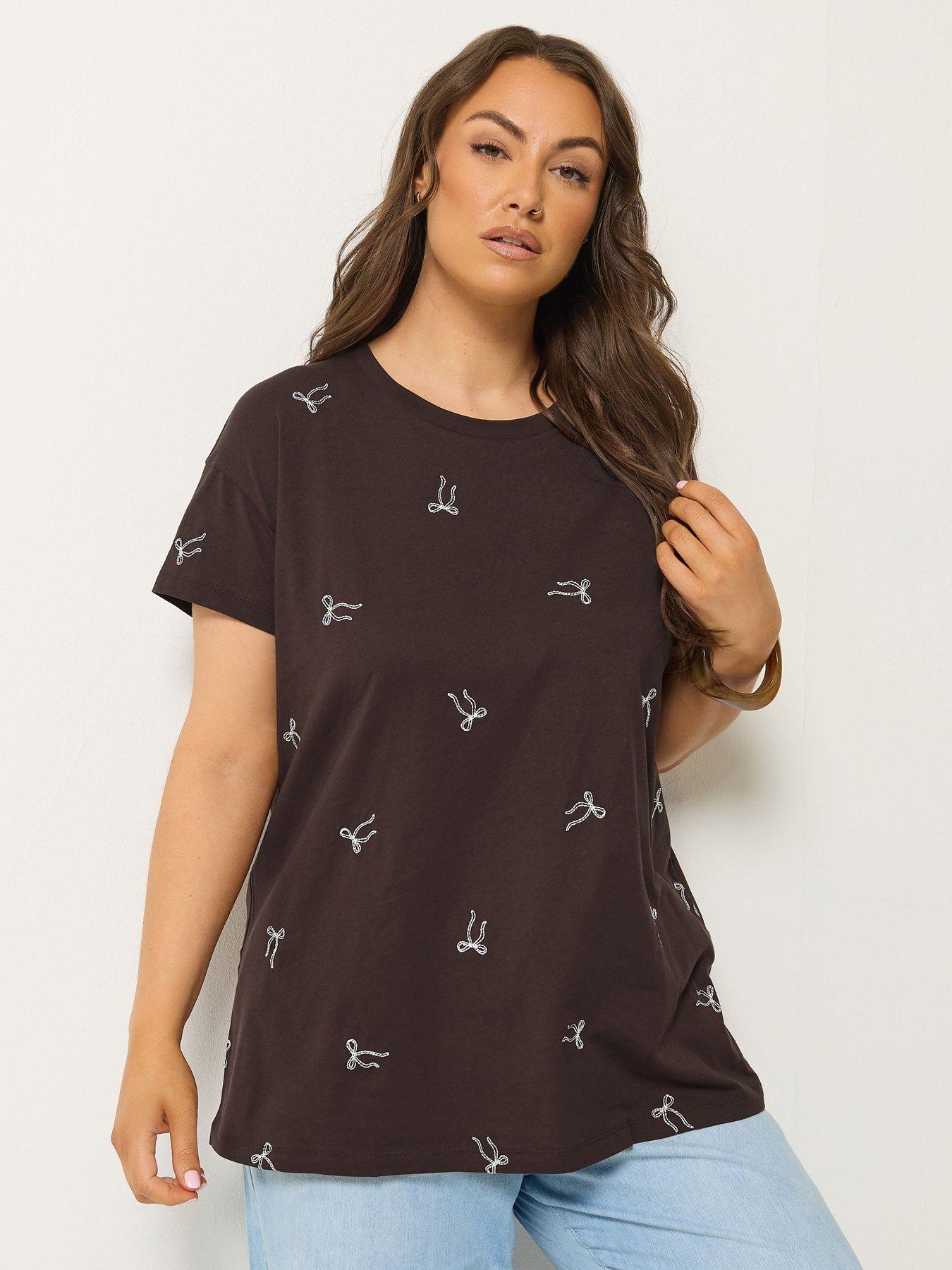 Image 1 of 4 of Yours Curve Regular Crew Neck Tops - Brown