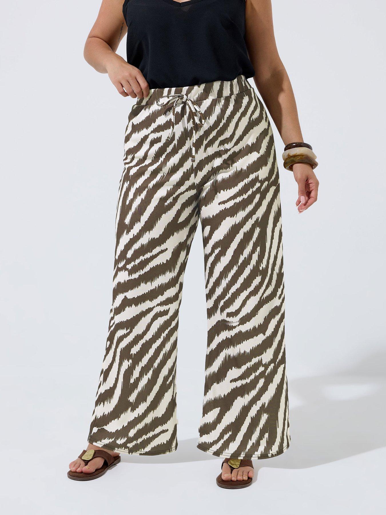 Yours Curve Zebra Print Wide Leg Trouser - Brown