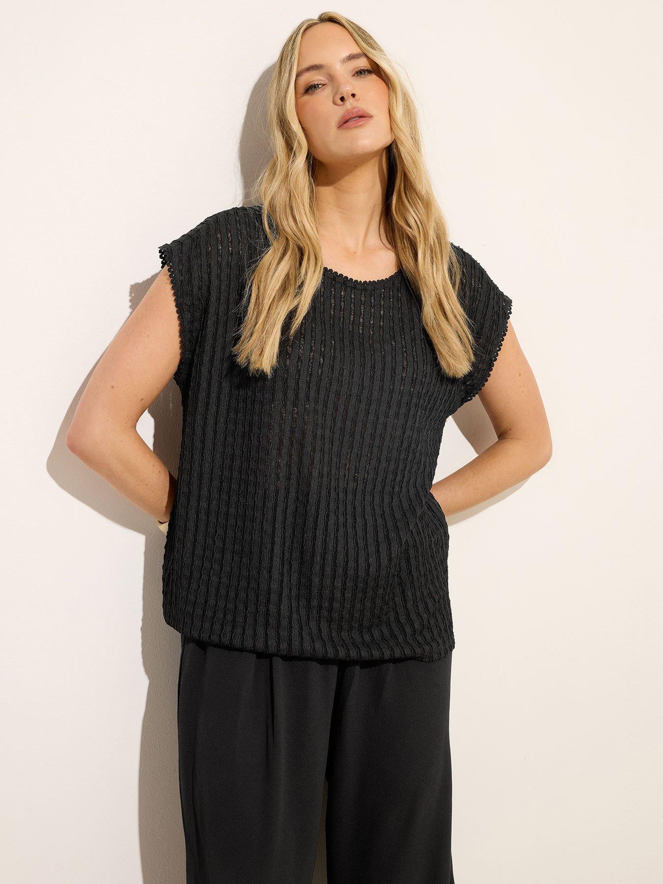 Long Tall Sally Trim Crew Neck Top - Black