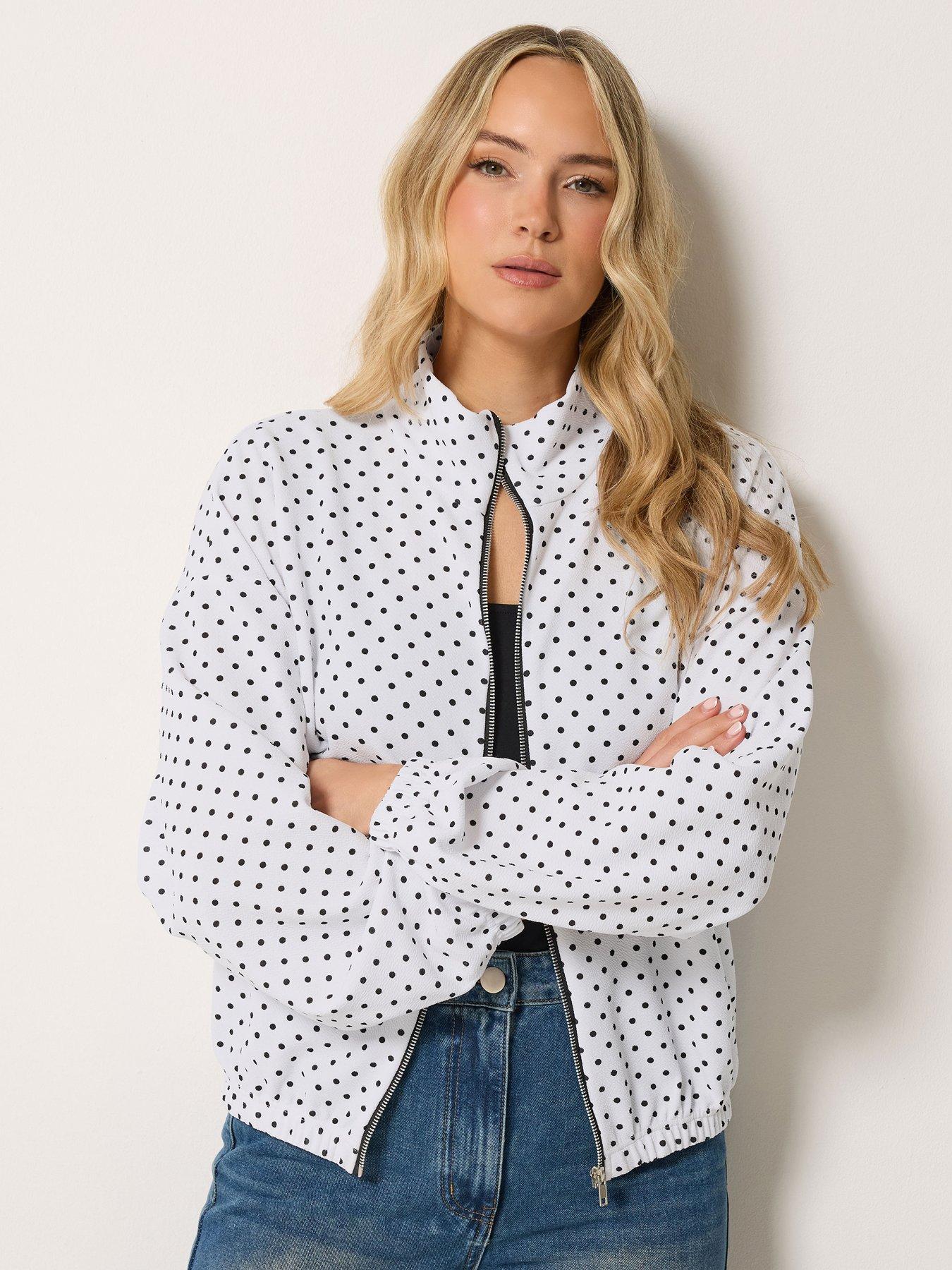 Image 4 of 4 of Long Tall Sally Polka Dot Funnel Neck Jacket - White