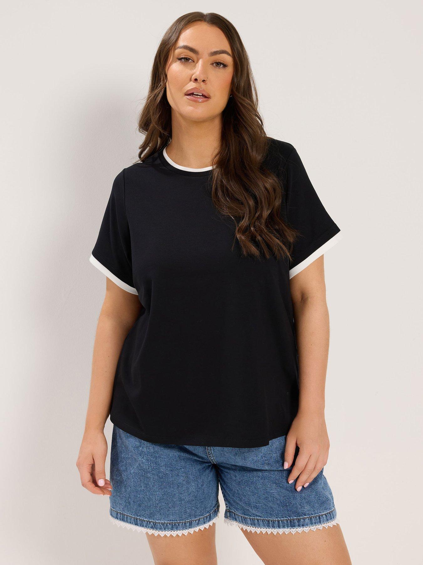 Image 1 of 4 of Yours Curve Premium Ringer T-Shirt - Black