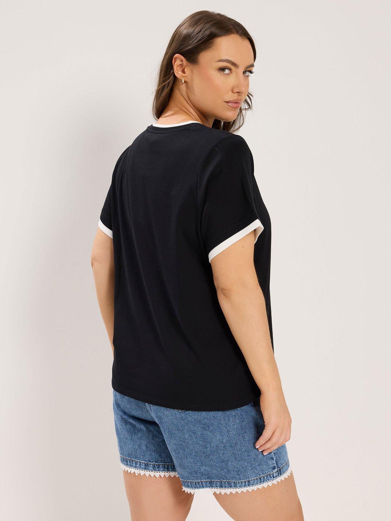 Image 2 of 4 of Yours Curve Premium Ringer T-Shirt - Black