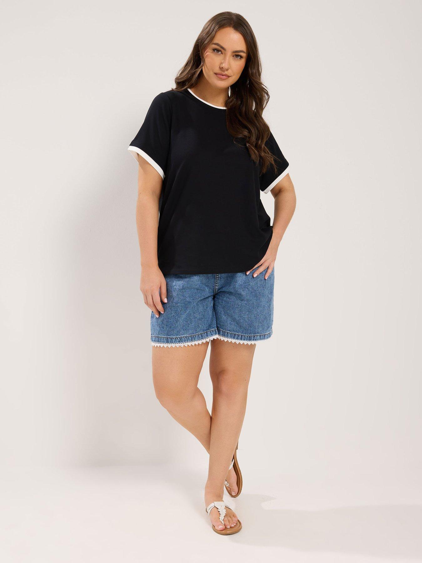 Image 3 of 4 of Yours Curve Premium Ringer T-Shirt - Black