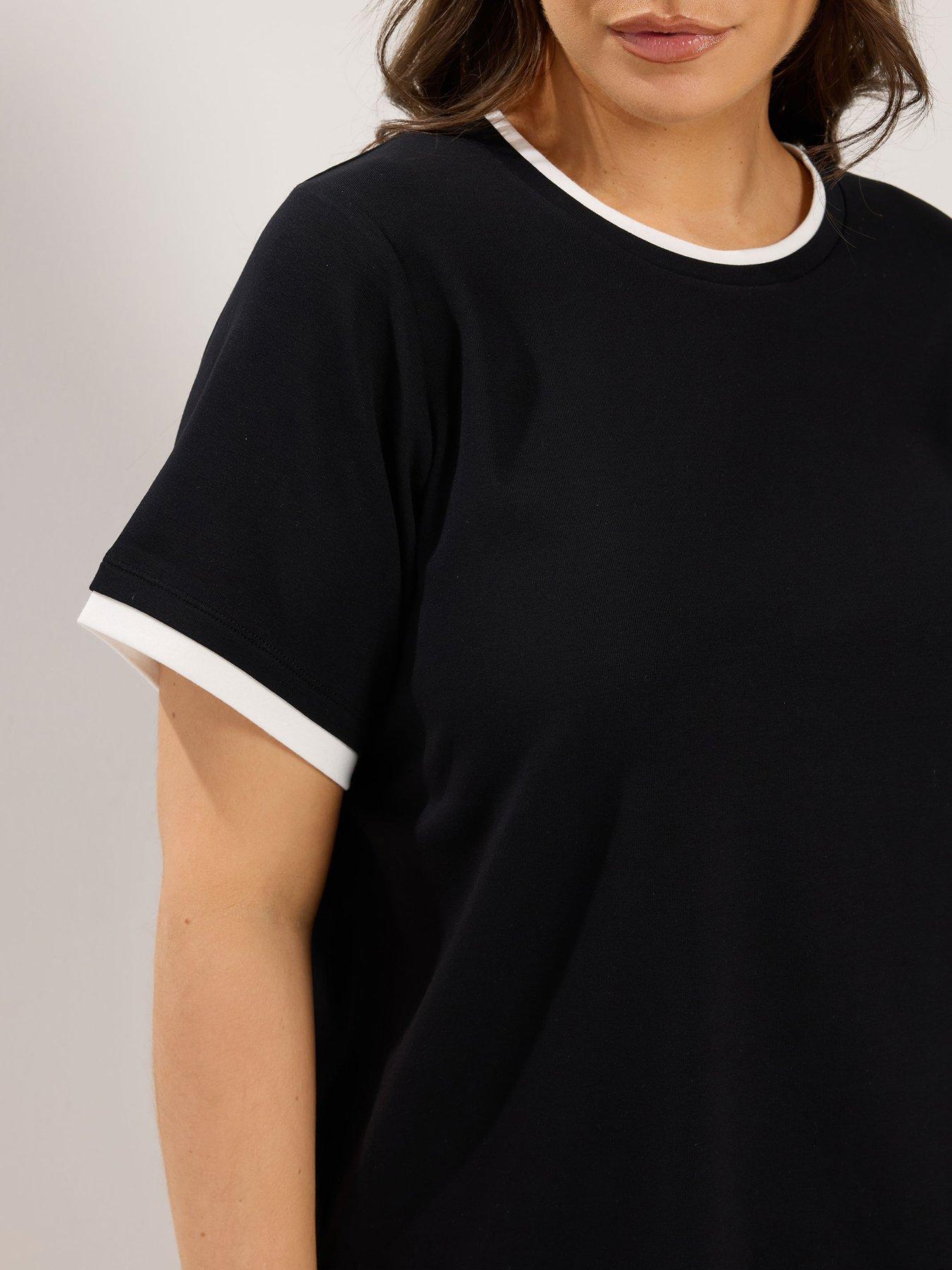 Image 4 of 4 of Yours Curve Premium Ringer T-Shirt - Black