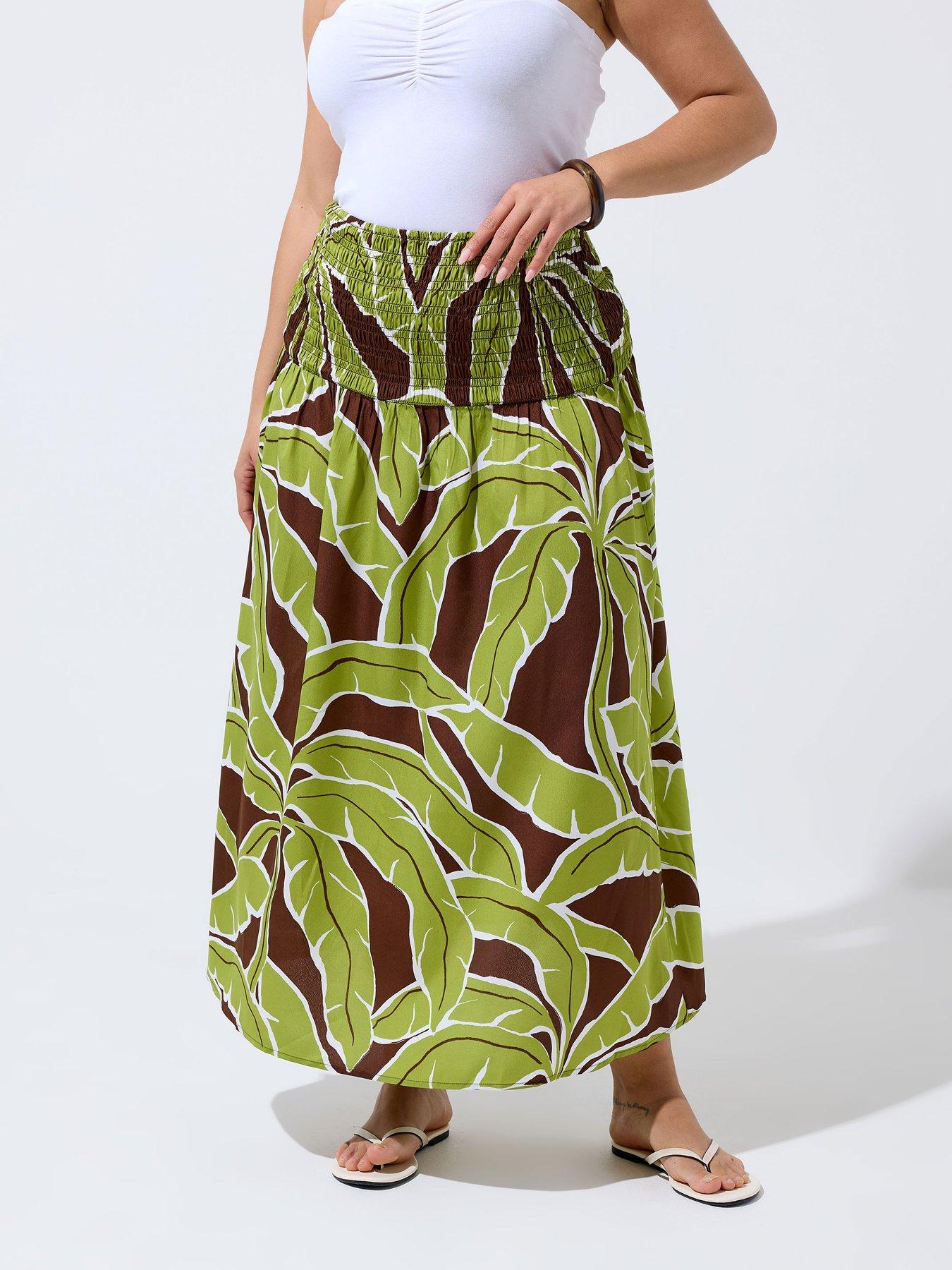 Image 1 of 4 of Yours Curve Palm Leaf Skirt - Green
