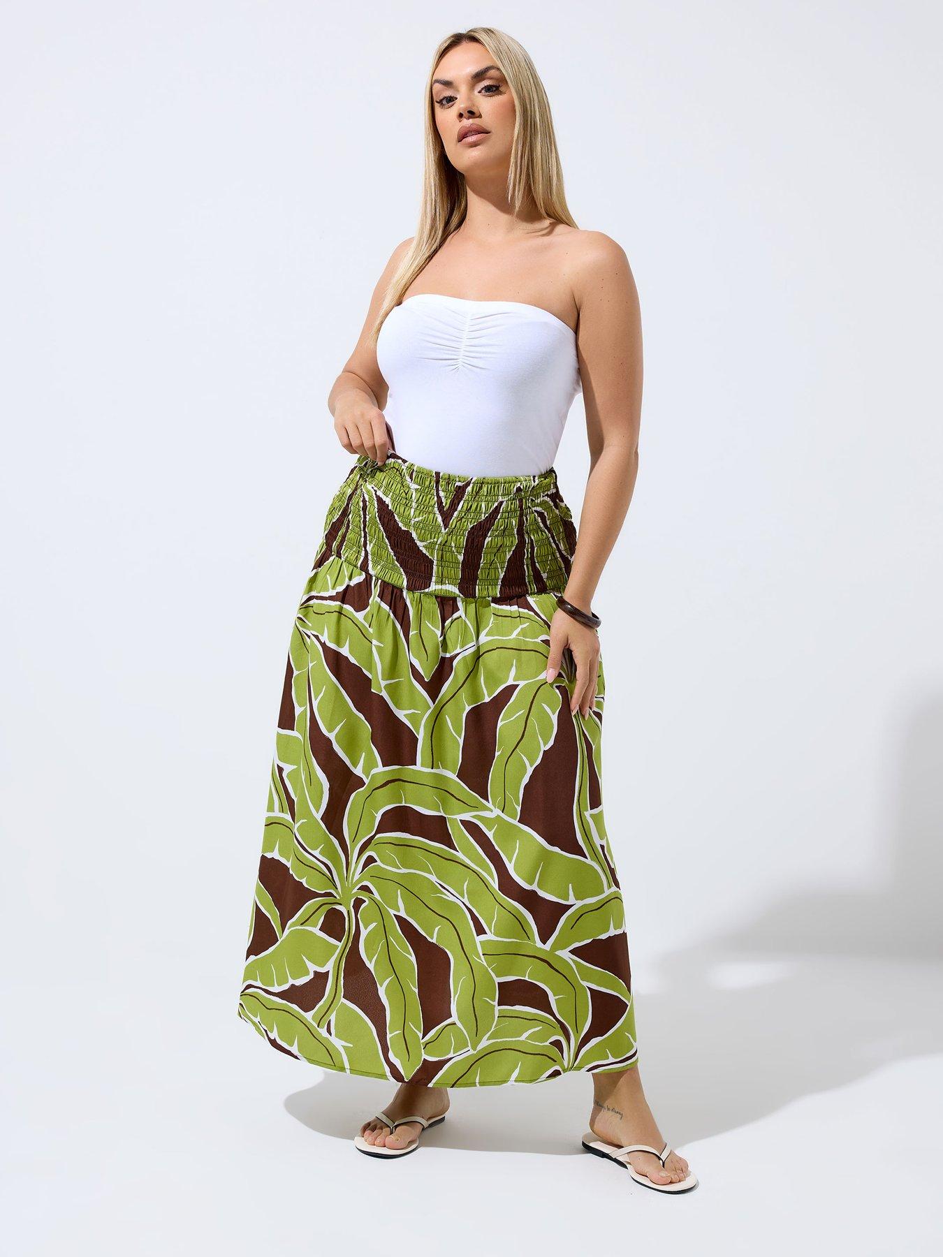 Image 3 of 4 of Yours Curve Palm Leaf Skirt - Green