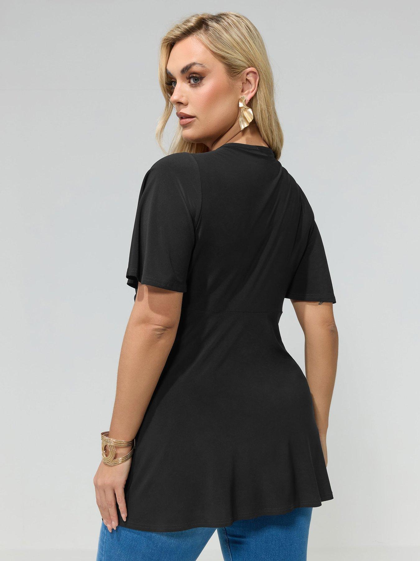 Image 2 of 4 of Yours Curve Angel Sleeve Knot Front Top - Black
