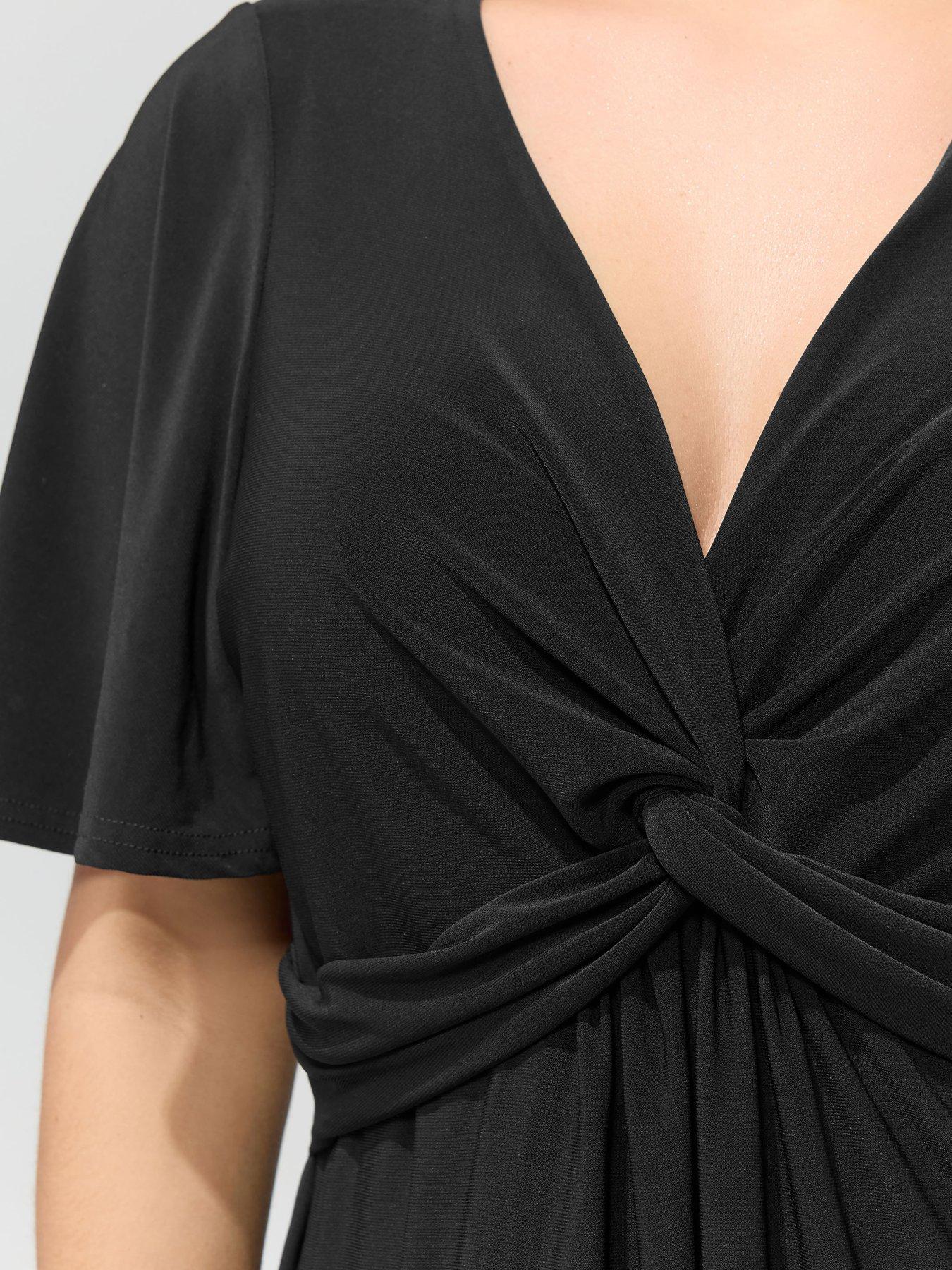 Image 4 of 4 of Yours Curve Angel Sleeve Knot Front Top - Black