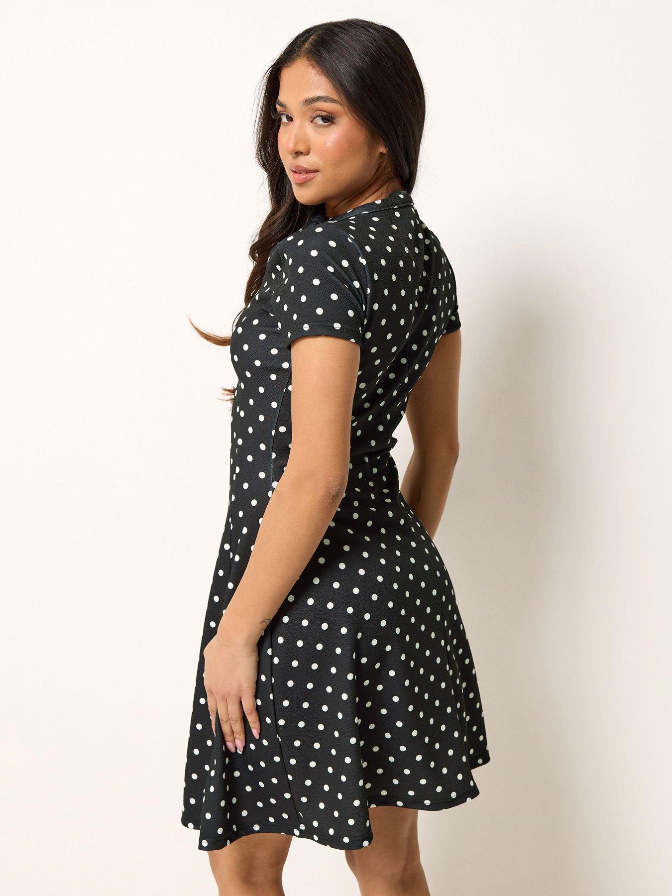 Image 2 of 4 of PixieGirl Petite Polka Dot Tie Front Mini Dress