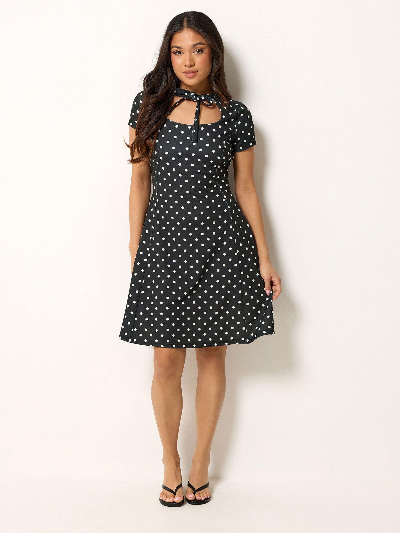 Image 3 of 4 of PixieGirl Petite Polka Dot Tie Front Mini Dress