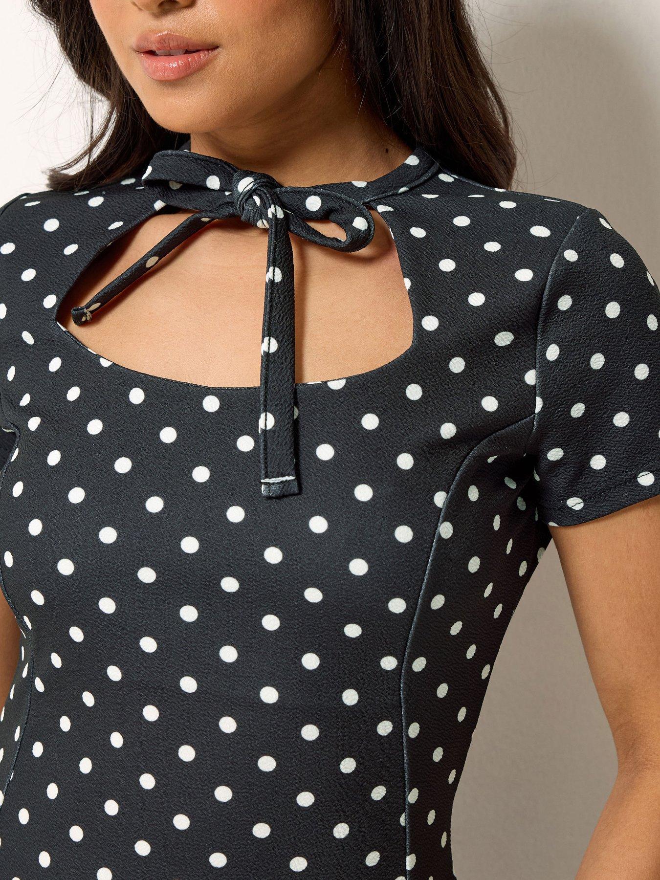 Image 4 of 4 of PixieGirl Petite Polka Dot Tie Front Mini Dress