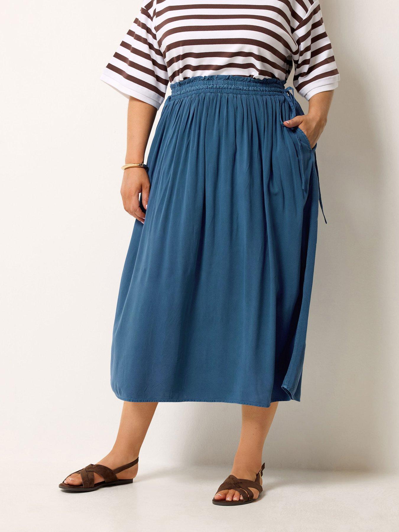 Image 1 of 4 of Yours Curve Chambray Midi Skirt - Blue