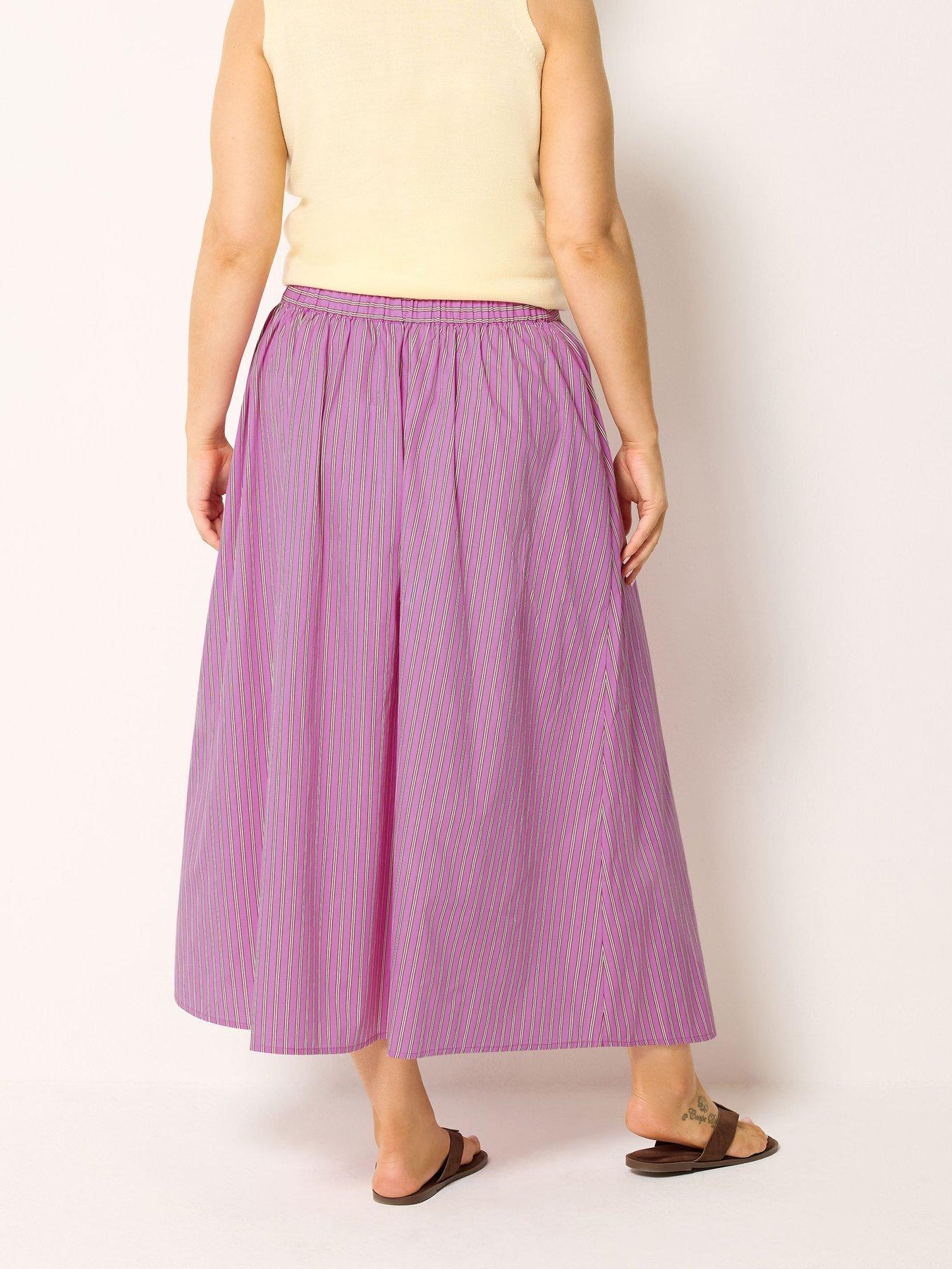 Image 2 of 4 of Yours Curve Stripe Midi Skirt - Pink