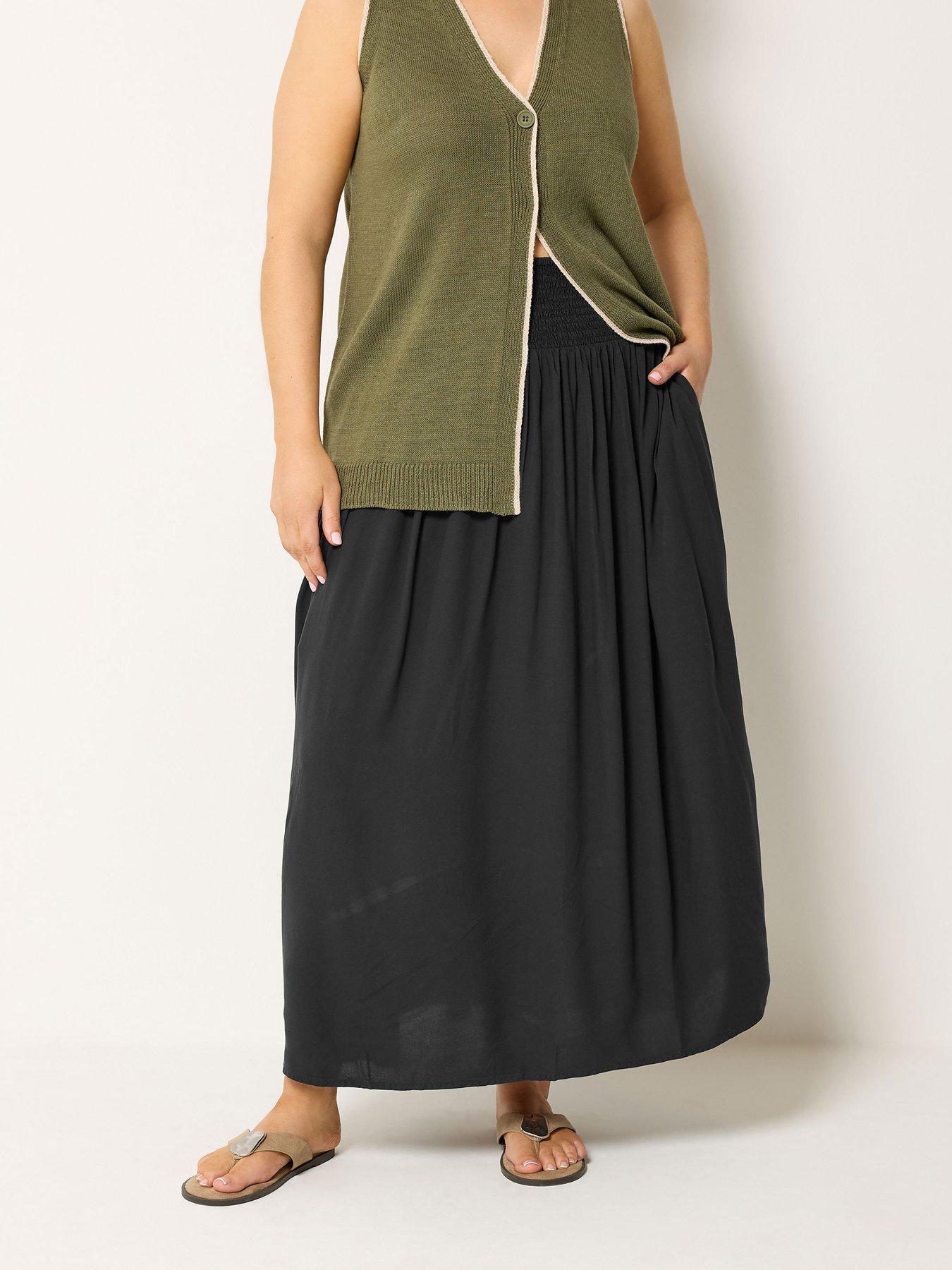 Yours Curve Chambray Skirt - Black