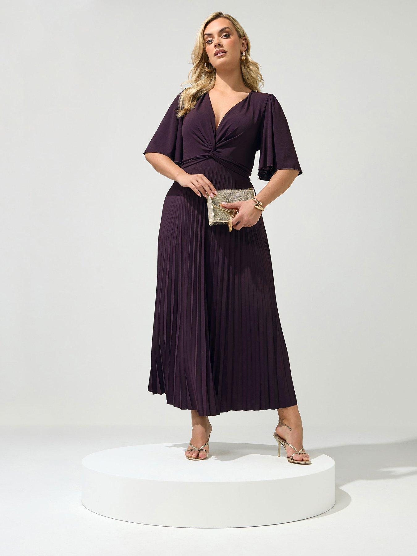 Yours Curve Knot Pleated Maxi Dress - Purple
