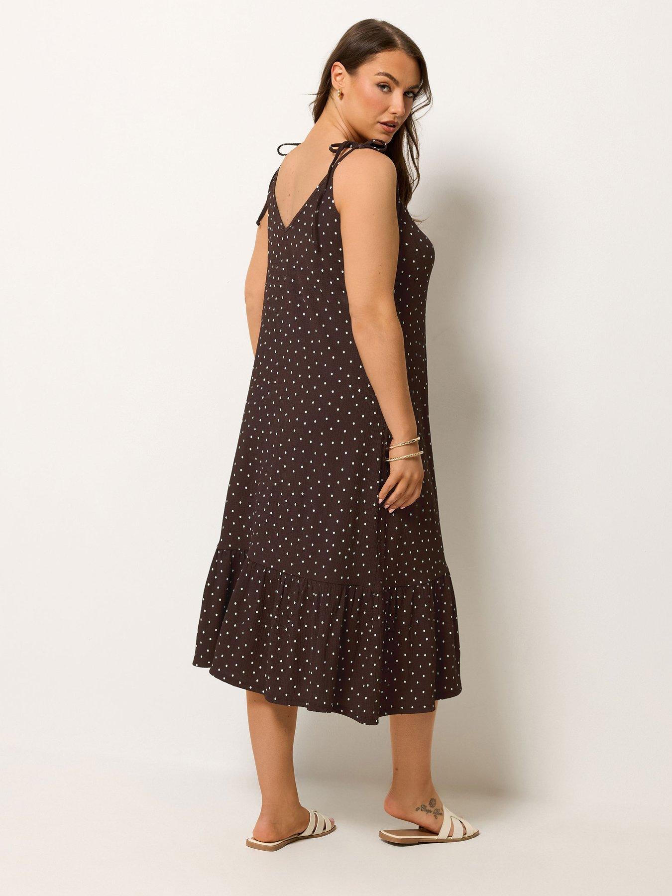 Image 2 of 4 of Yours Curve Polka Dot Tie Sundress - Brown