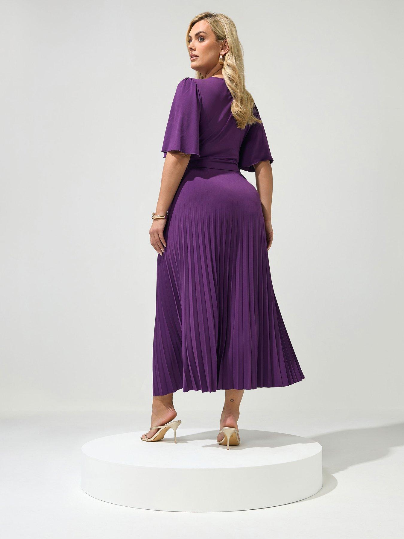 Image 2 of 4 of Yours Curve Knot Pleated Maxi Dress - Plum Purple