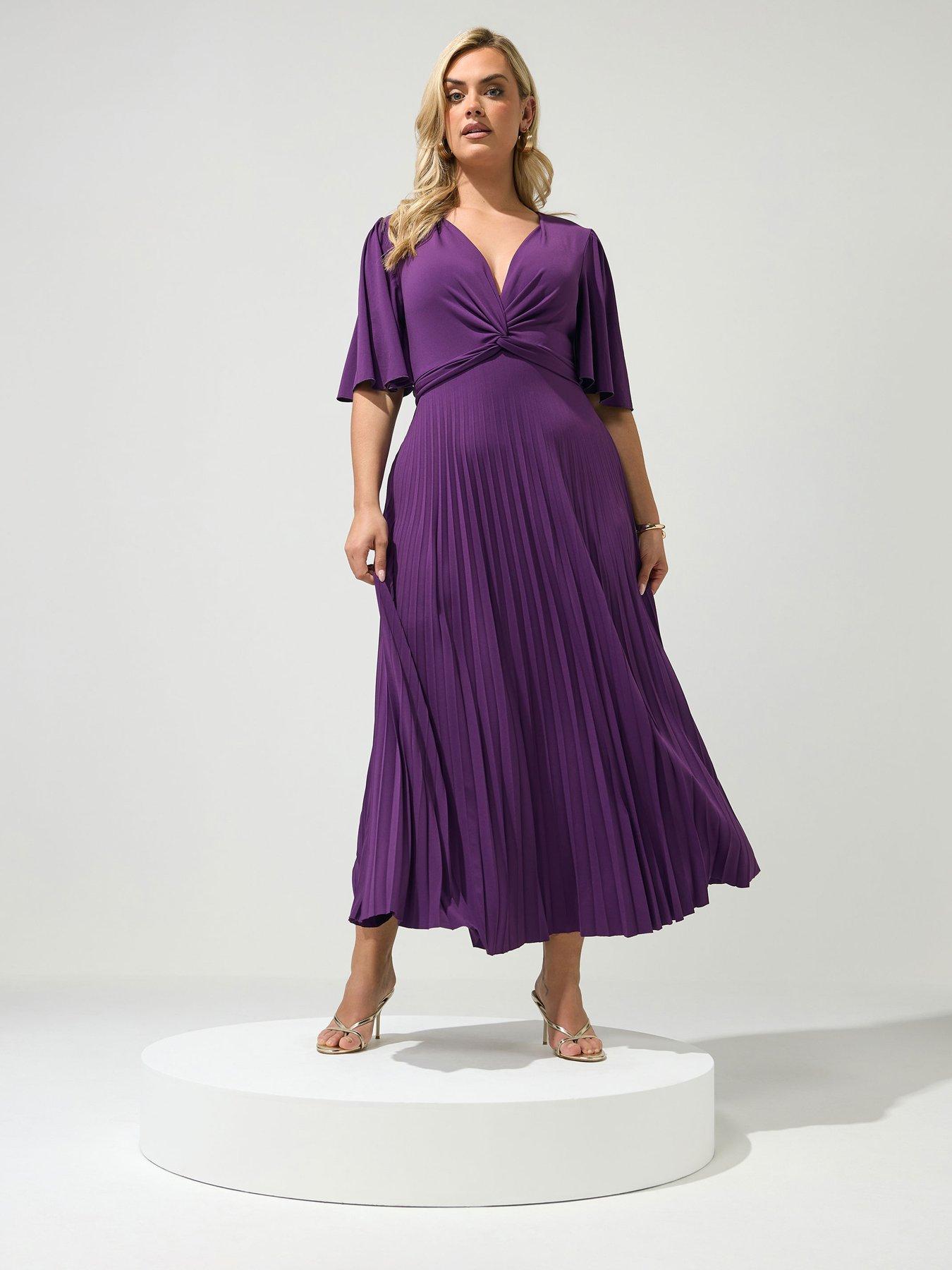 Image 3 of 4 of Yours Curve Knot Pleated Maxi Dress - Plum Purple