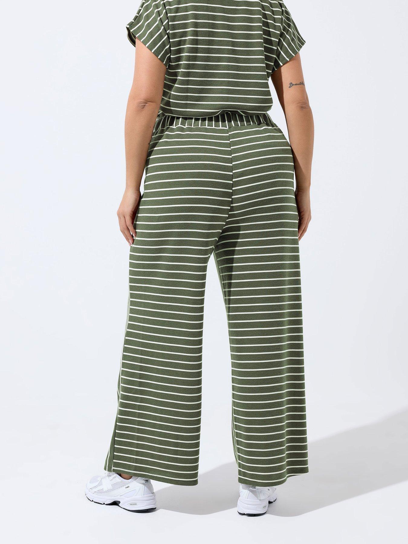 Image 2 of 4 of Yours Curve Khaki Stripe Trousers - Green
