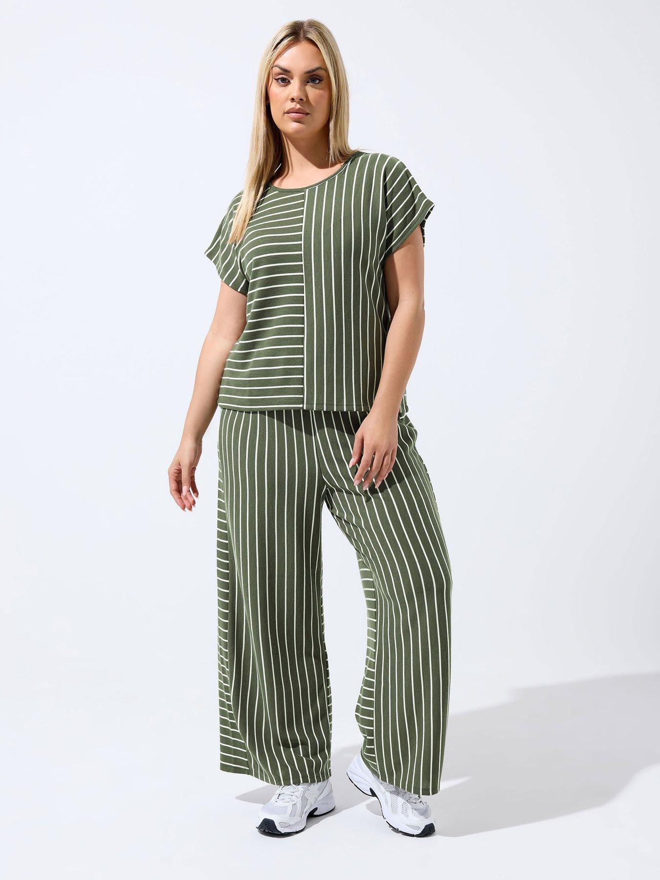Image 3 of 4 of Yours Curve Khaki Stripe Trousers - Green