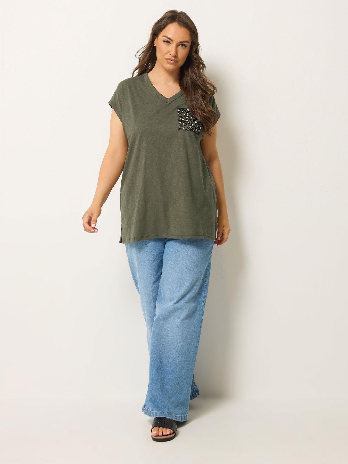 Image 3 of 4 of Yours Curve Stud Pocket T-Shirt - Green