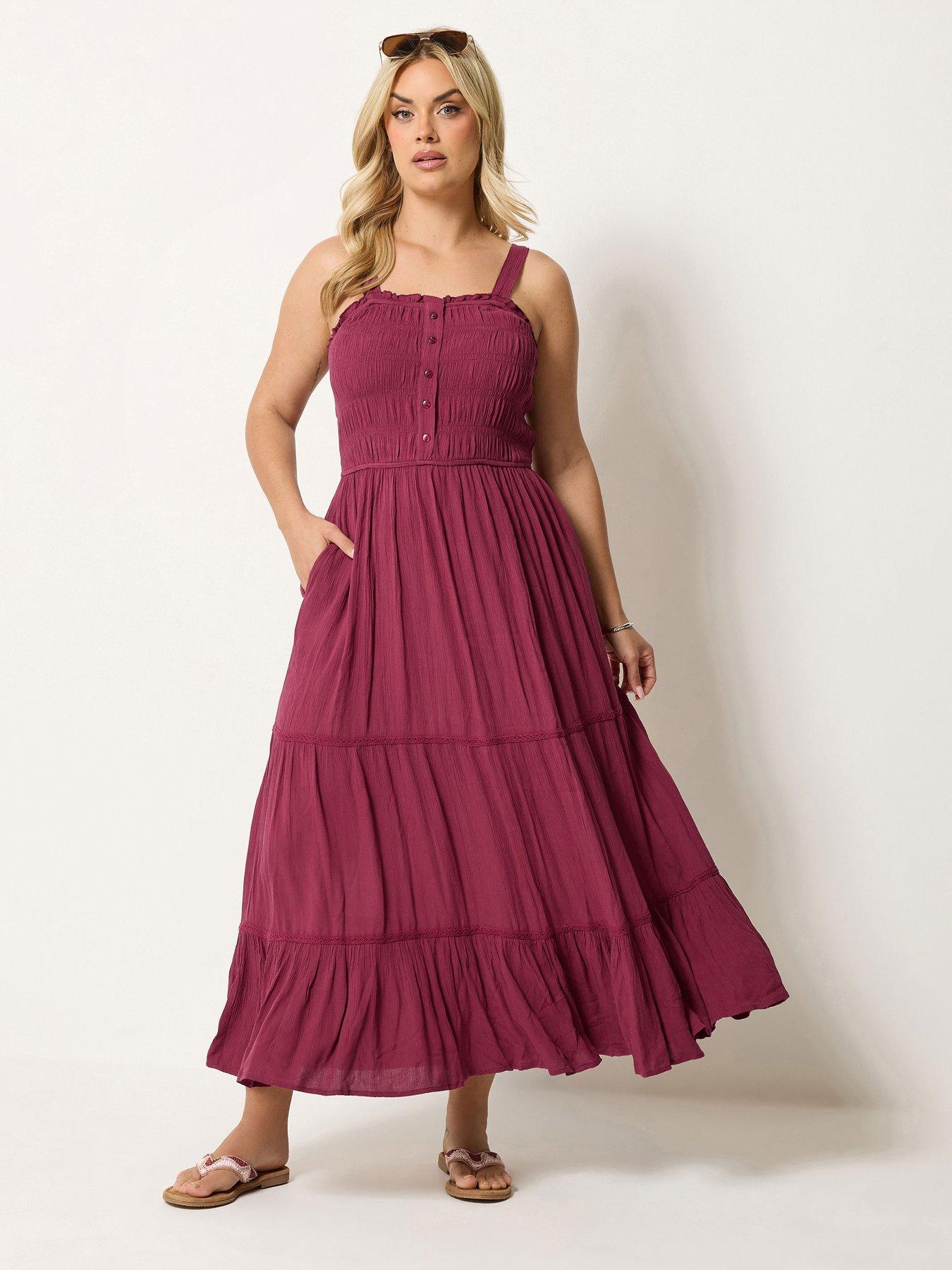 Image 1 of 4 of Yours Curve Printed Shirred Placket Dress - Red