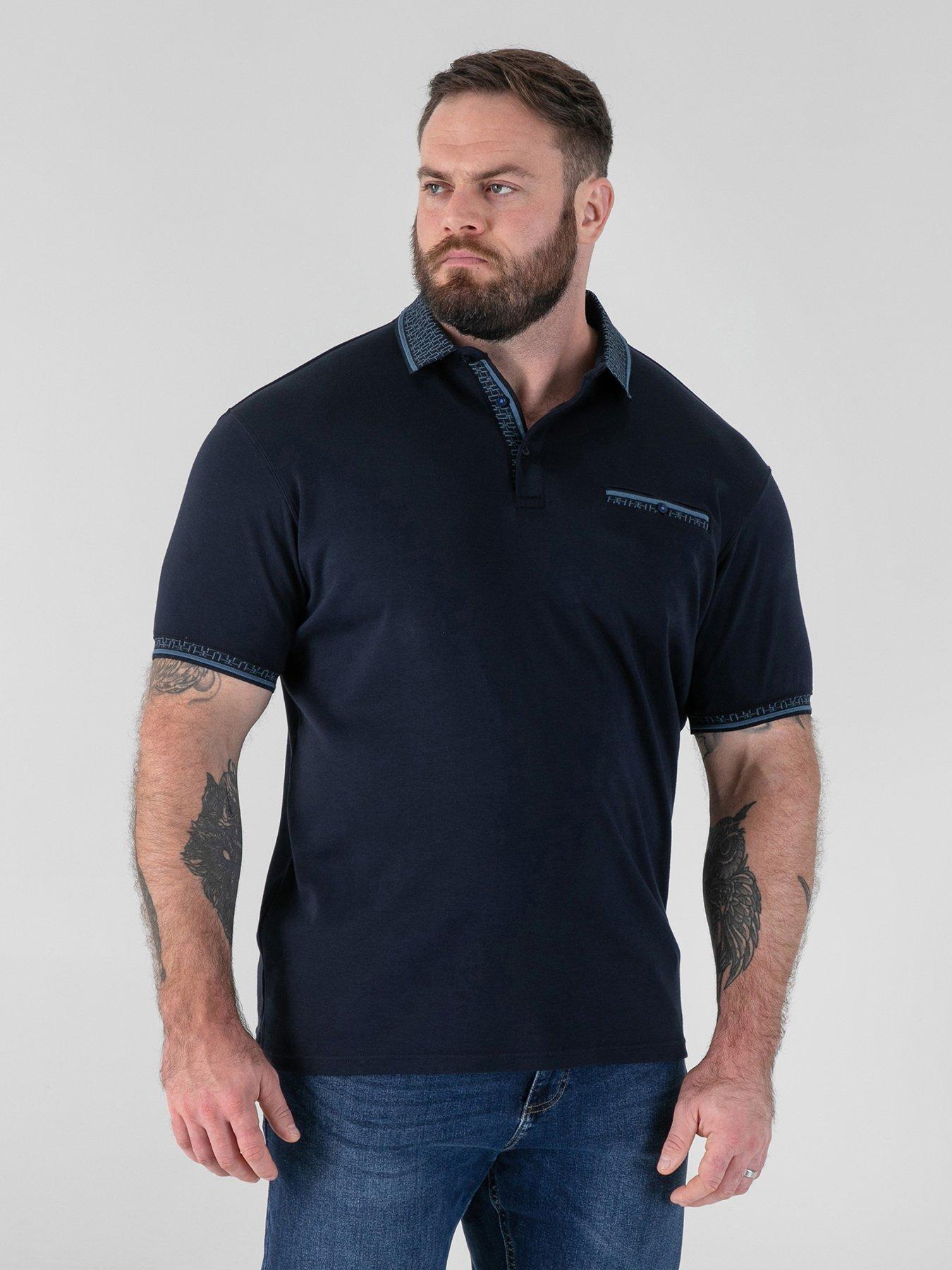 D555 Interlock Polo Shirt With Jacquard Collar & Cuff With Chest Pocket, Navy, Size 4Xl, Men