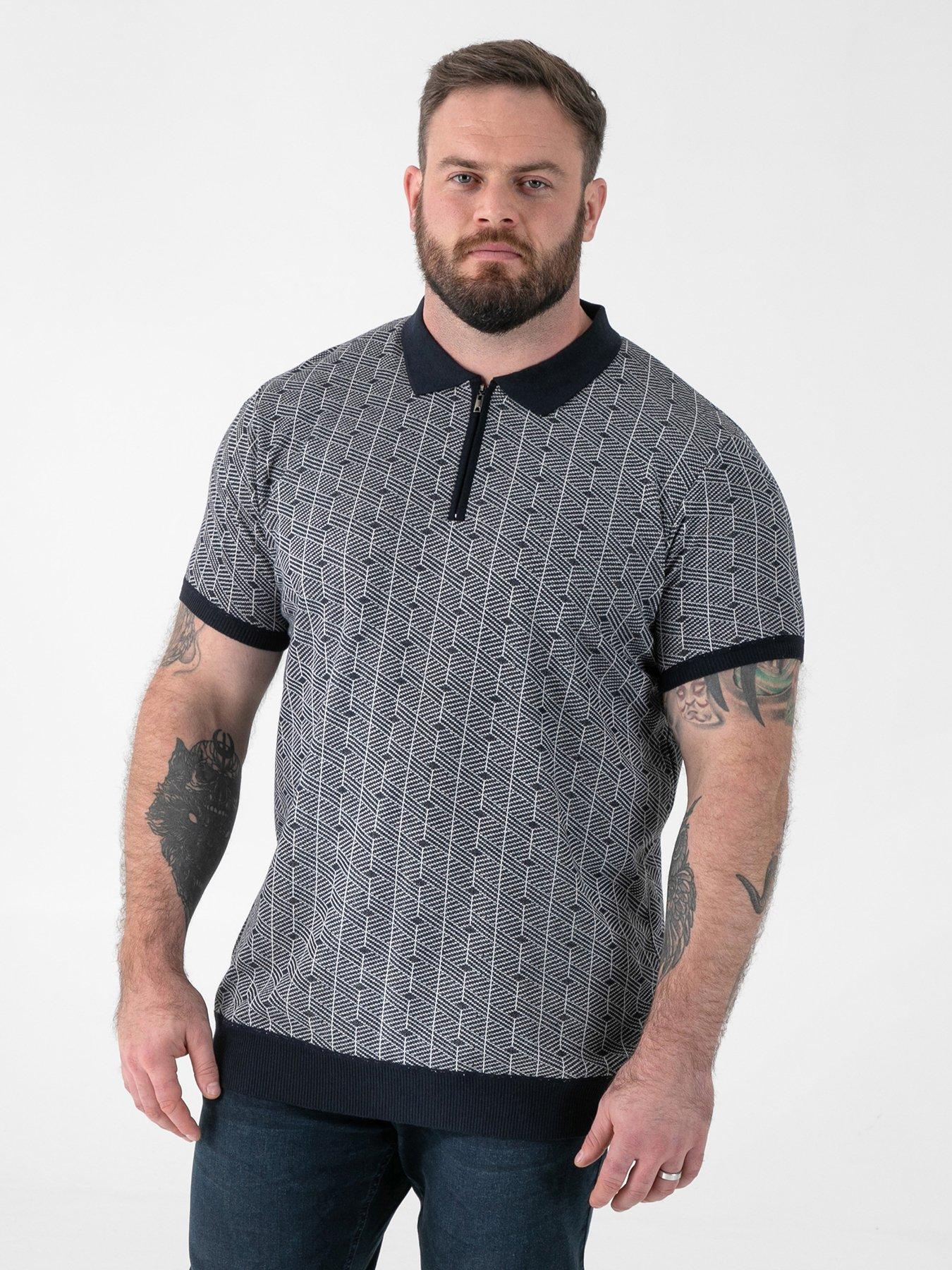 D555 Jacquard Knitted Polo Shirt With Quarter Neck Zip - Navy