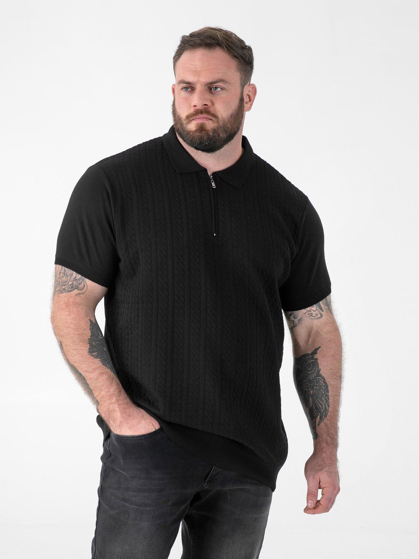 D555 Cable Knitted Polo Shirt With Quarter Neck Zip, Black, Size 6Xl, Men