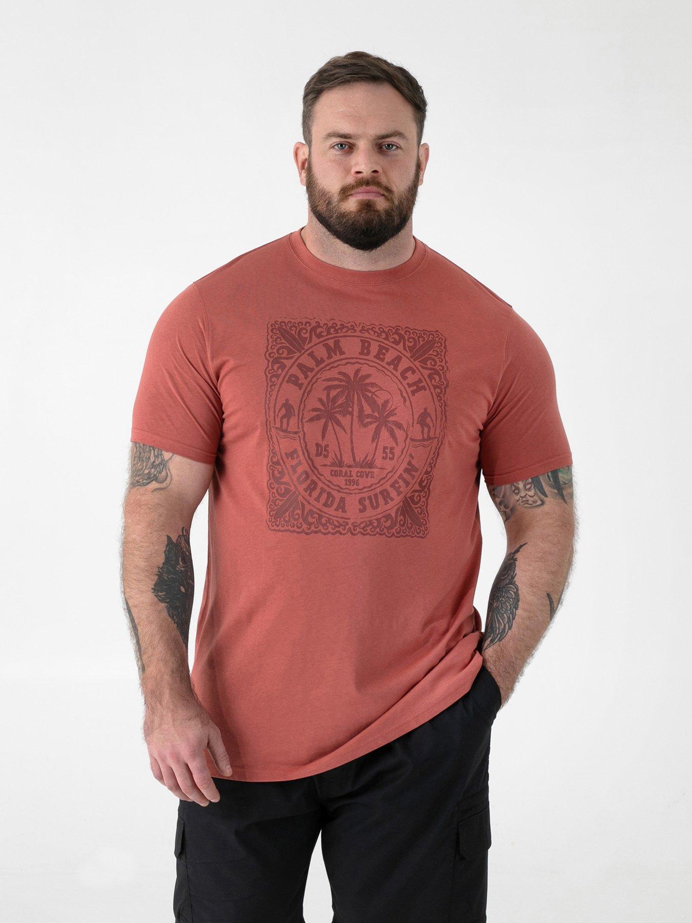 D555 Florida Surfin' Tonal Printed Crew Neck T-Shirt - Dark Red